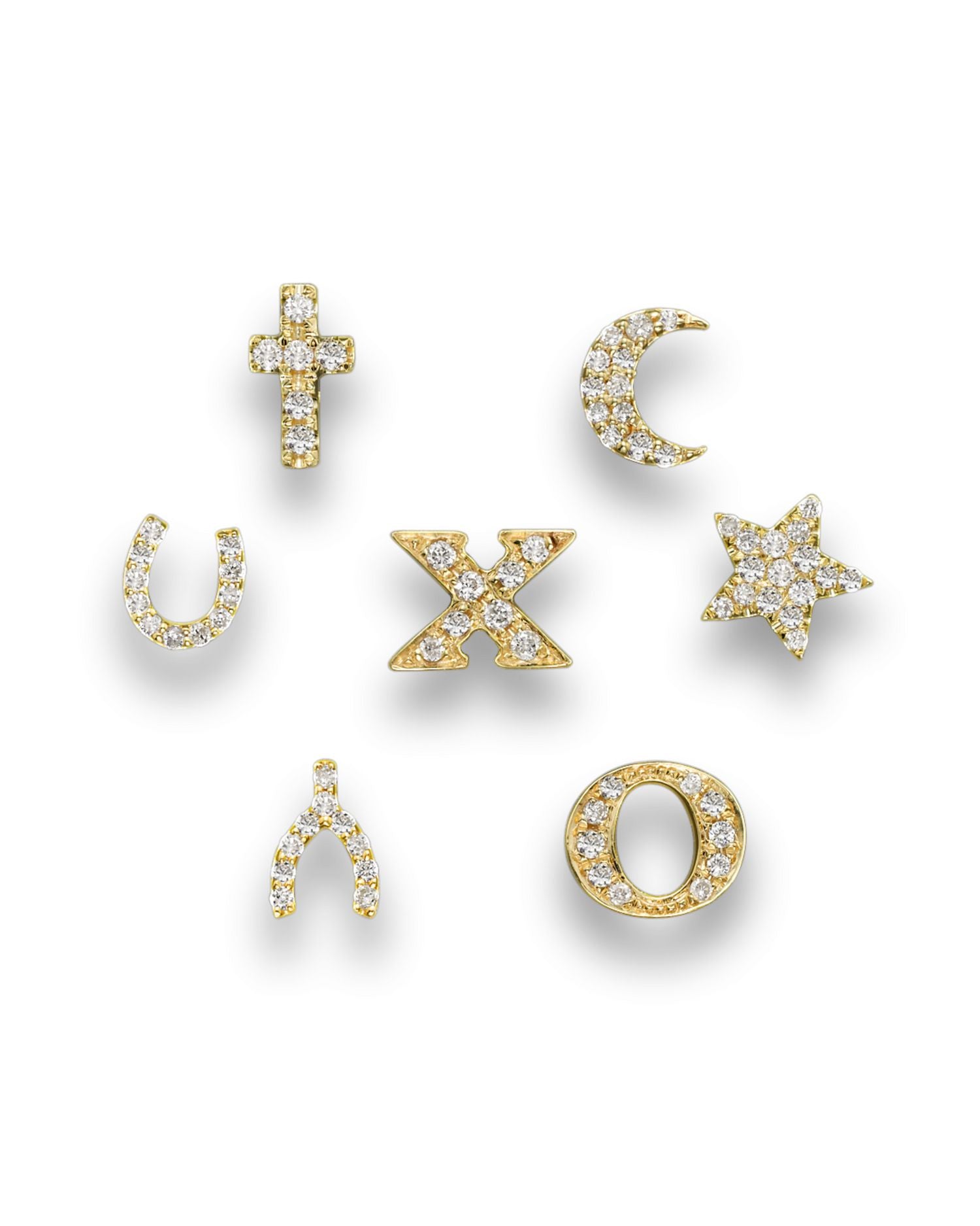 14K Yellow Gold Single Stud Moon Earring