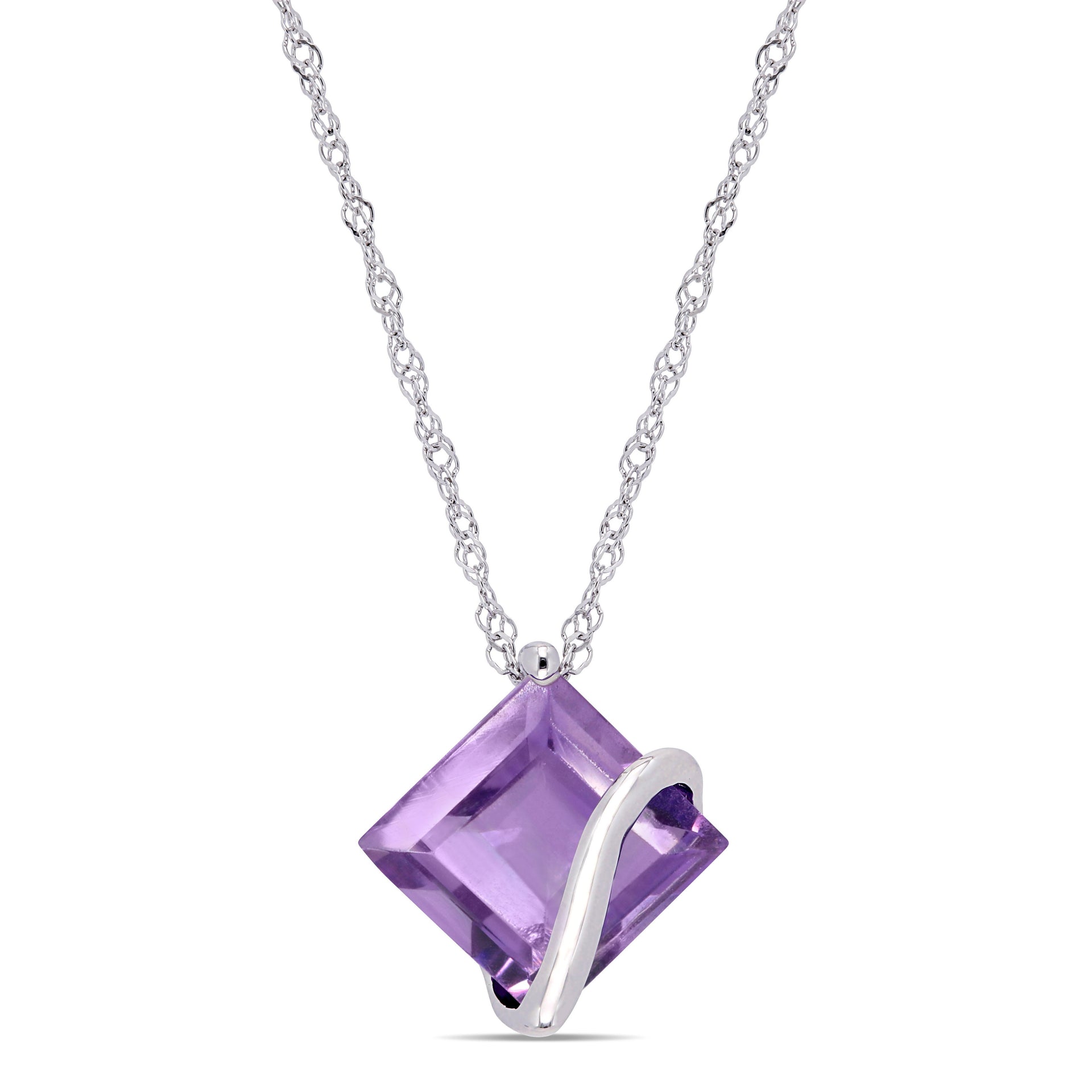 Mimi & Max Amethyst Square Pendant with Chain in 10k White Gold