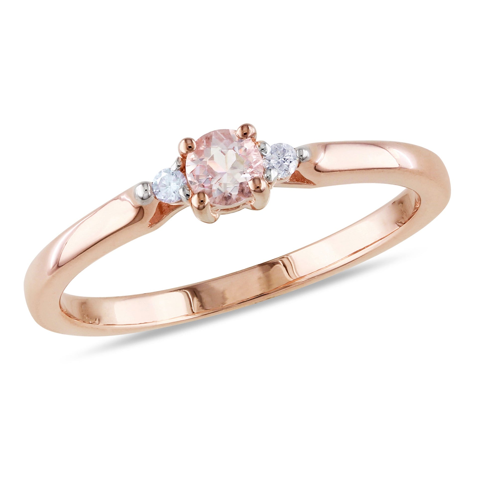 Round Cut Morganite and Diamond Accent Ring in Rose Silver