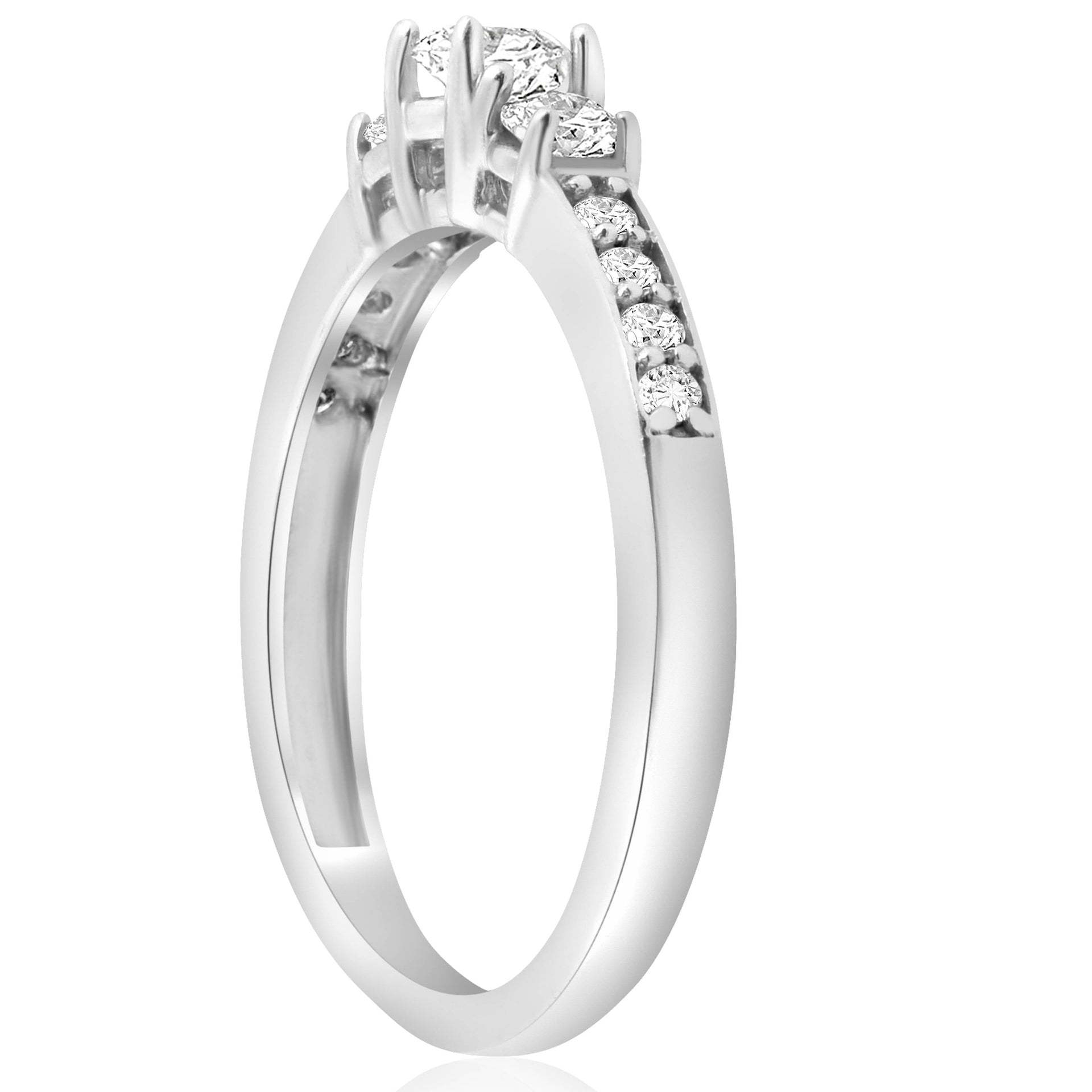 3/4ct Three Stone Round Diamond Engagement Ring 14K White Gold