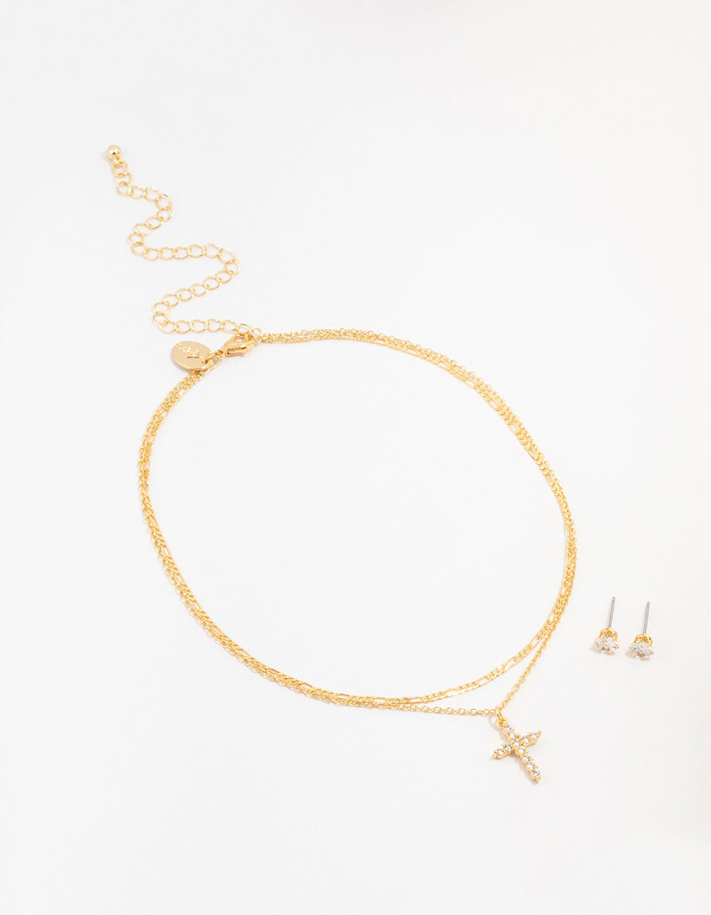 Lovisa Premium Gold Plated Crystal Stud & Cross Necklace Set 13.5 Inches