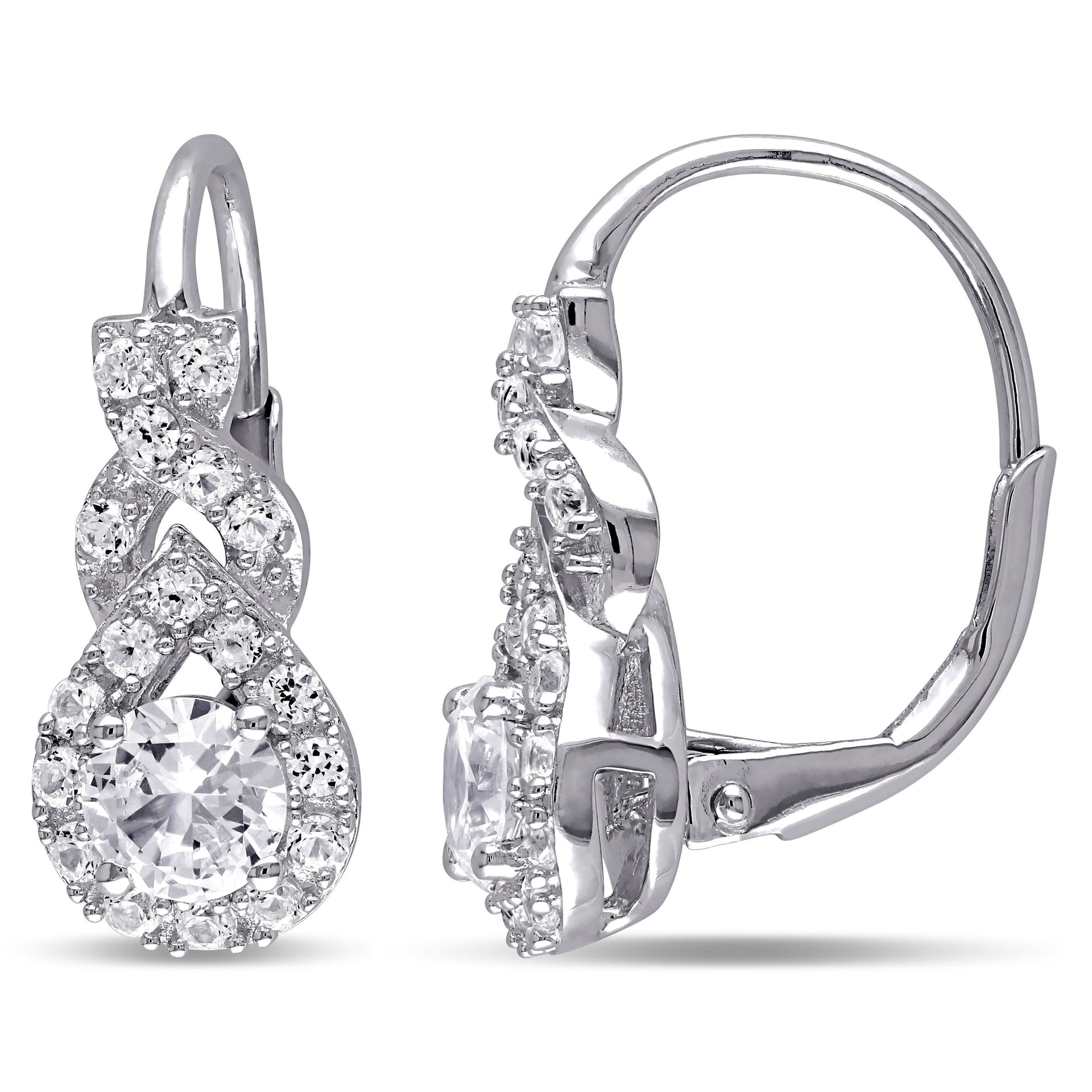Created White Sapphire Twist Leverback Earrings in Sterling Silver