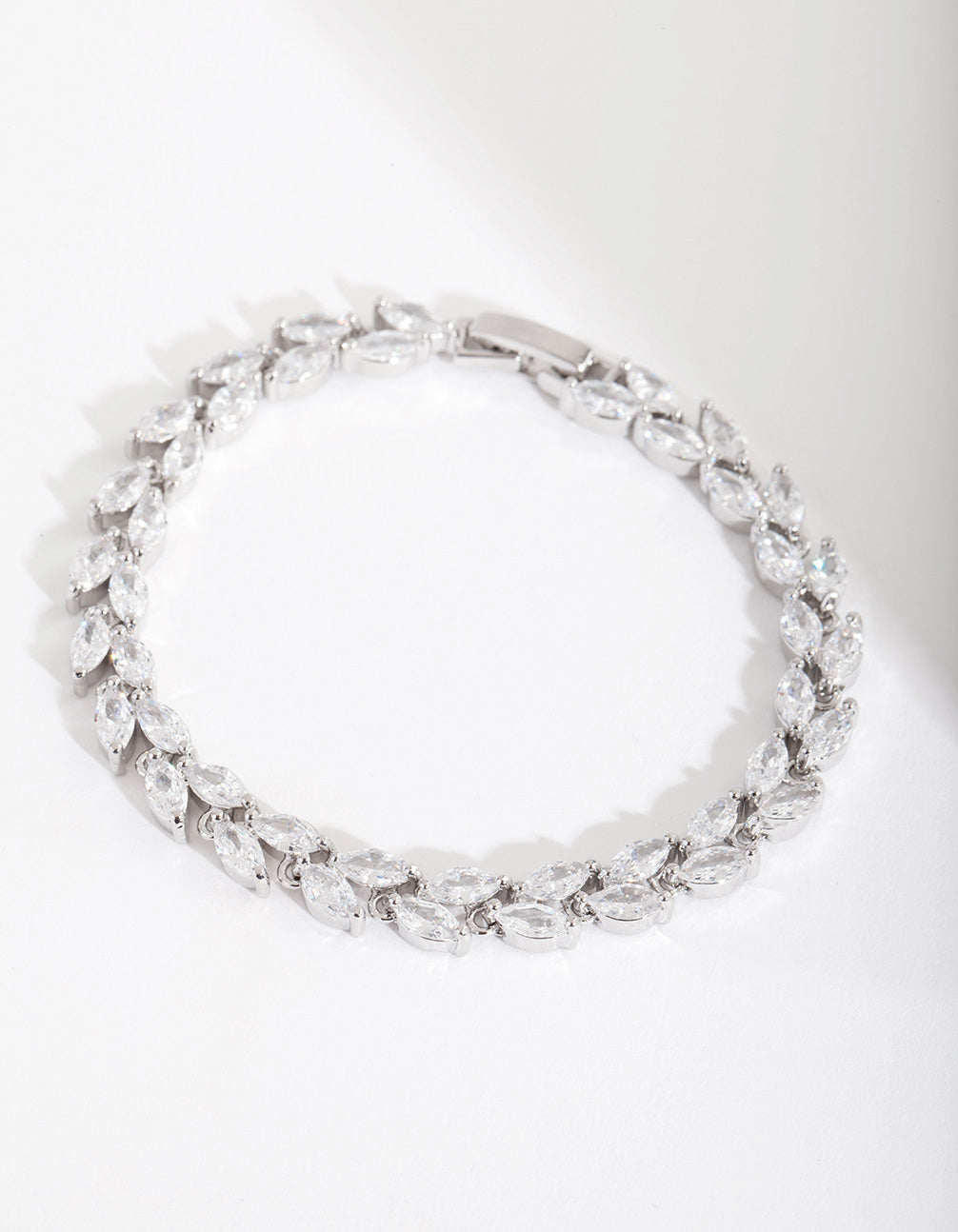Rhodium Diamond Simulant Petal Row Bracelet