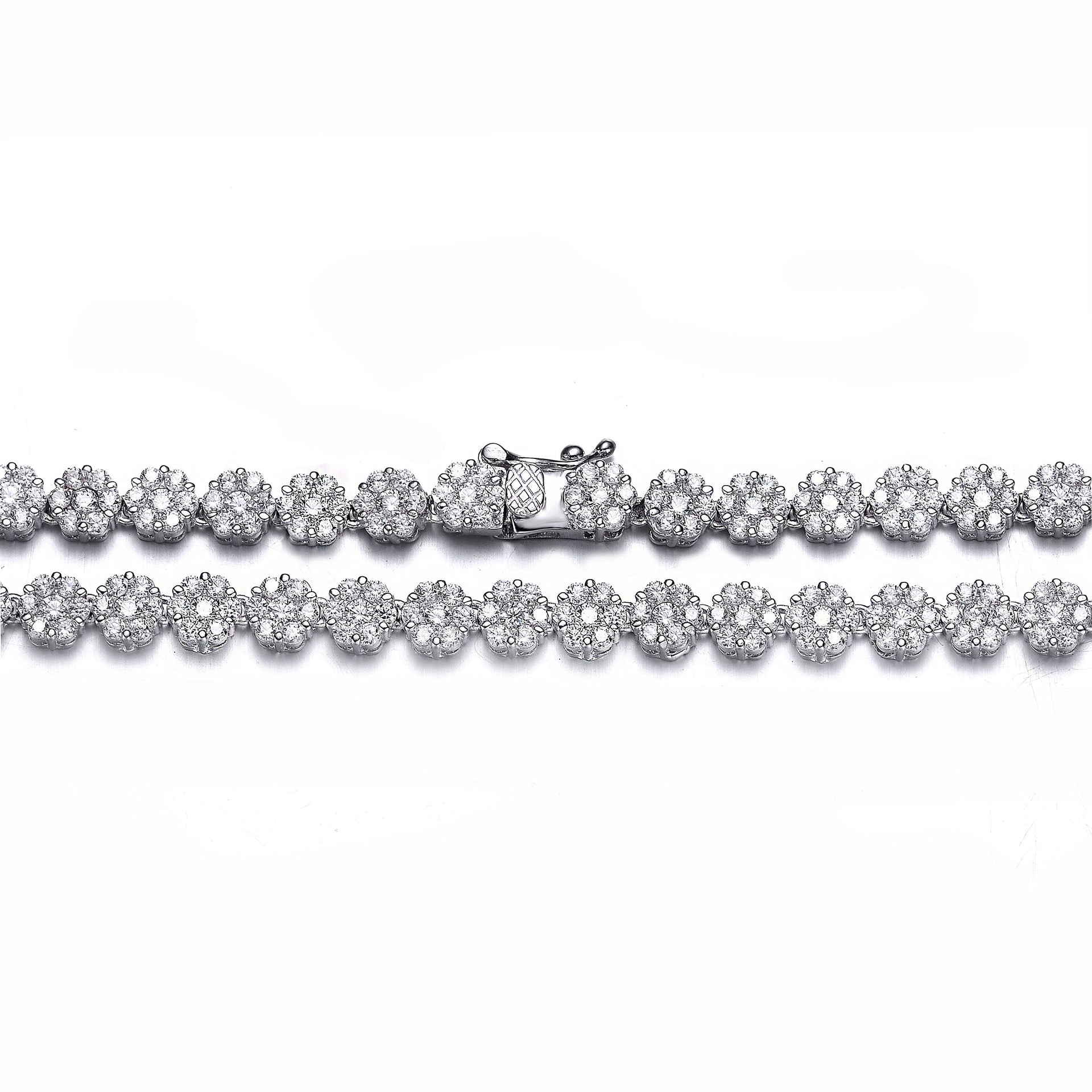 Sterling Silver Cubic Zirconia Flower Design Tennis Necklace