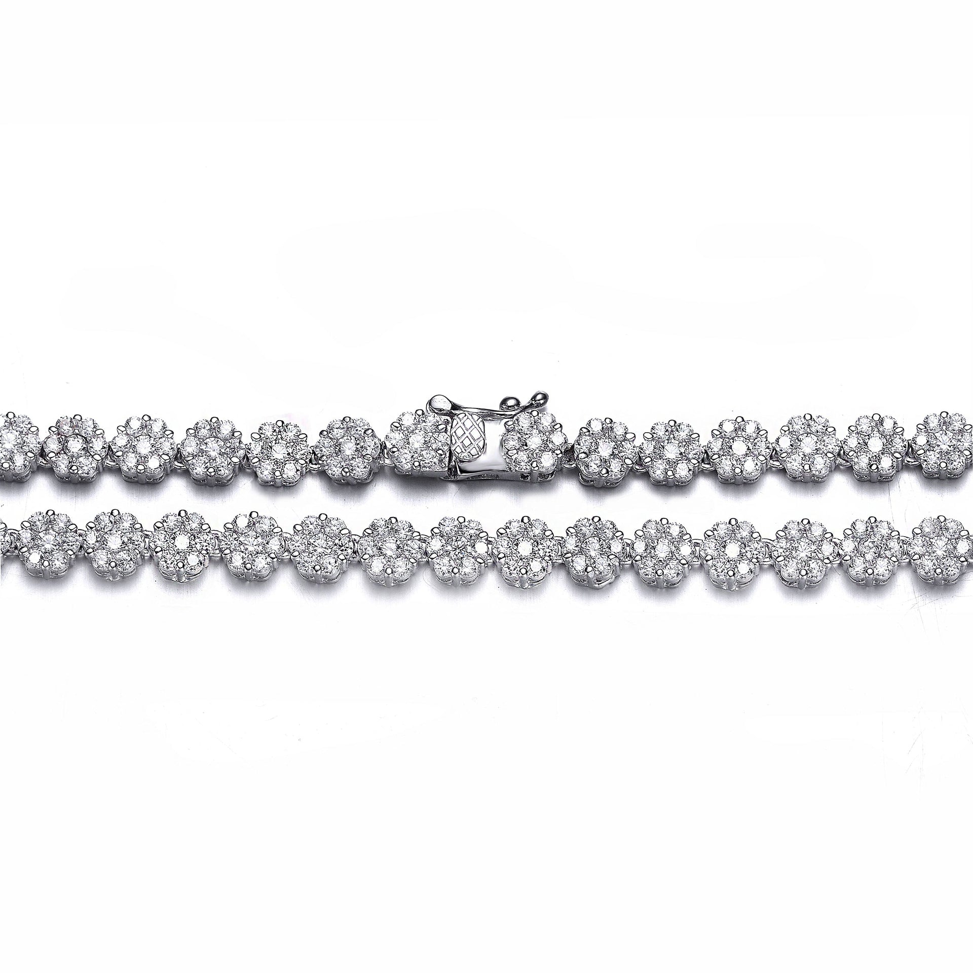 Sterling Silver Cubic Zirconia Flower Design Tennis Necklace
