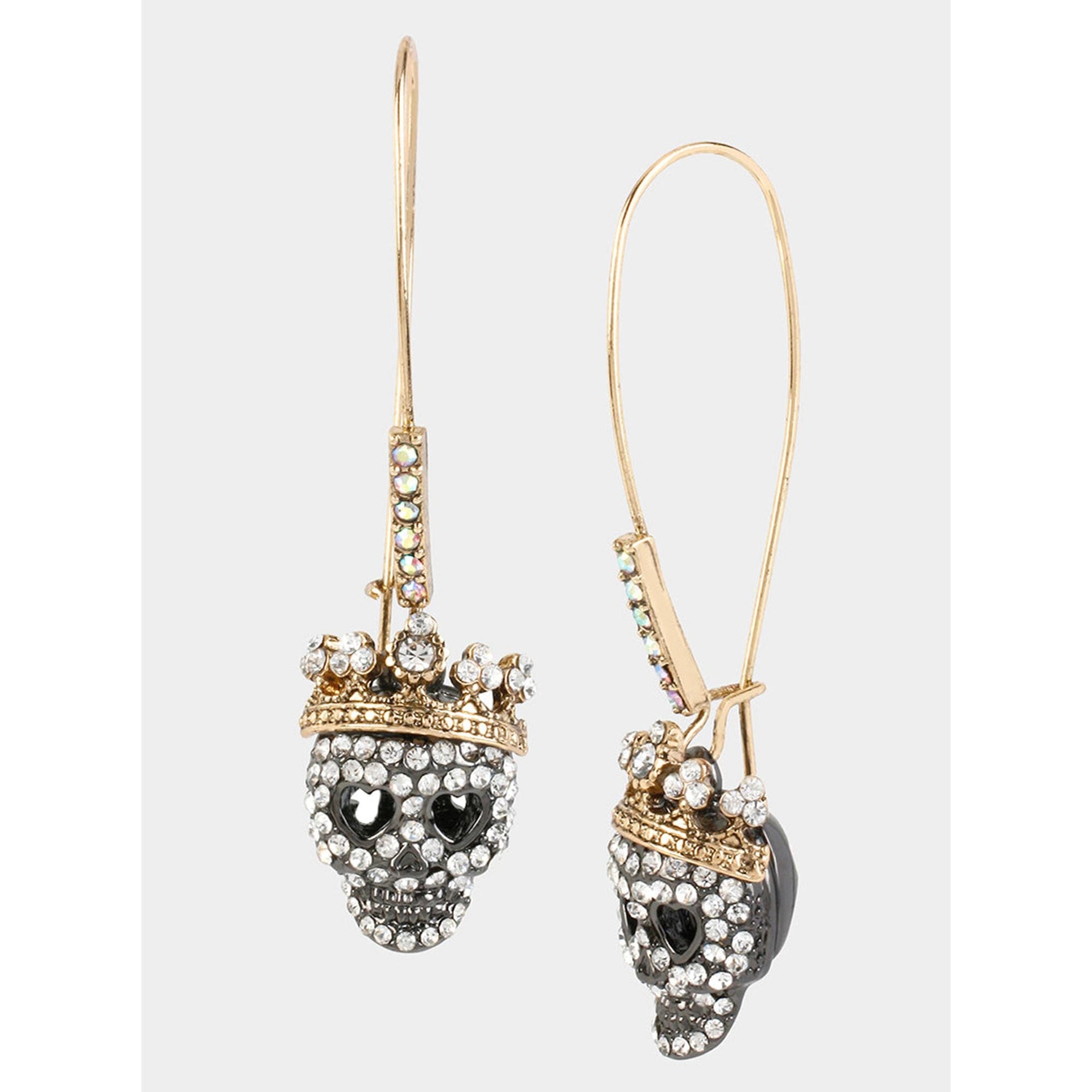 Betseys Crystal Pave Skull Hook Earrings Crystal