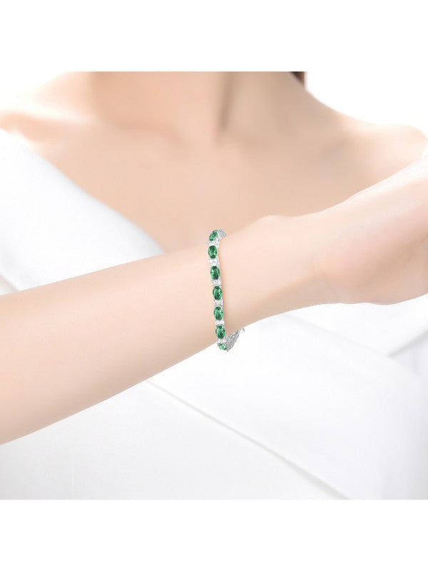 Classy Sterling Silver Colored Stones Elegant Tennis Bracelet