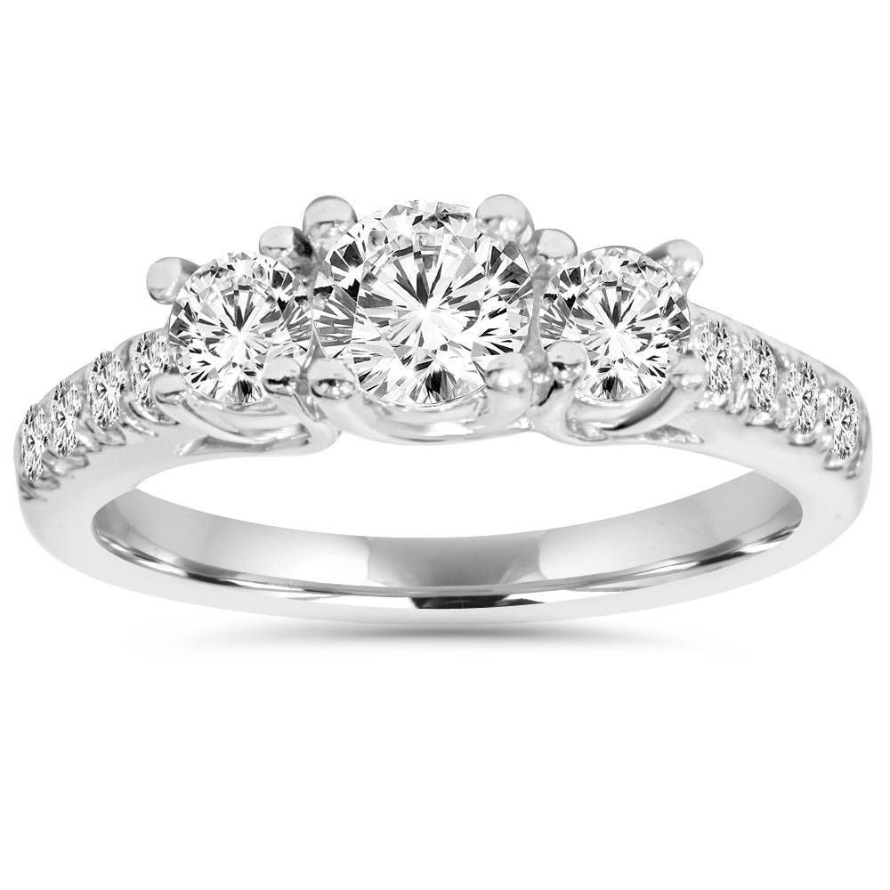 1 5/8 ct Diamond Engagement 3-Stone Ring & Matching Wedding Band 14K White Gold