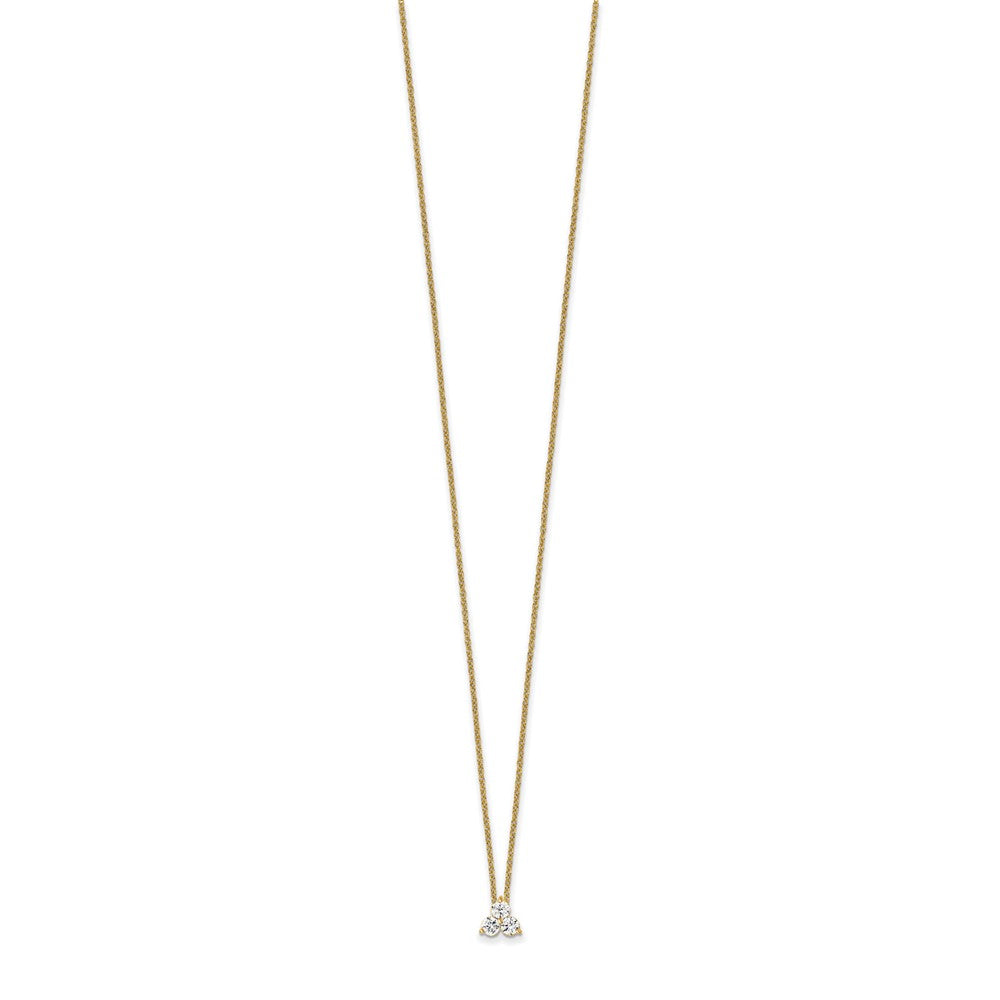 14K Gold 3/4 CT Lab Grown Diamond 3 Stone Necklace 18' Clarity VS Color D-E