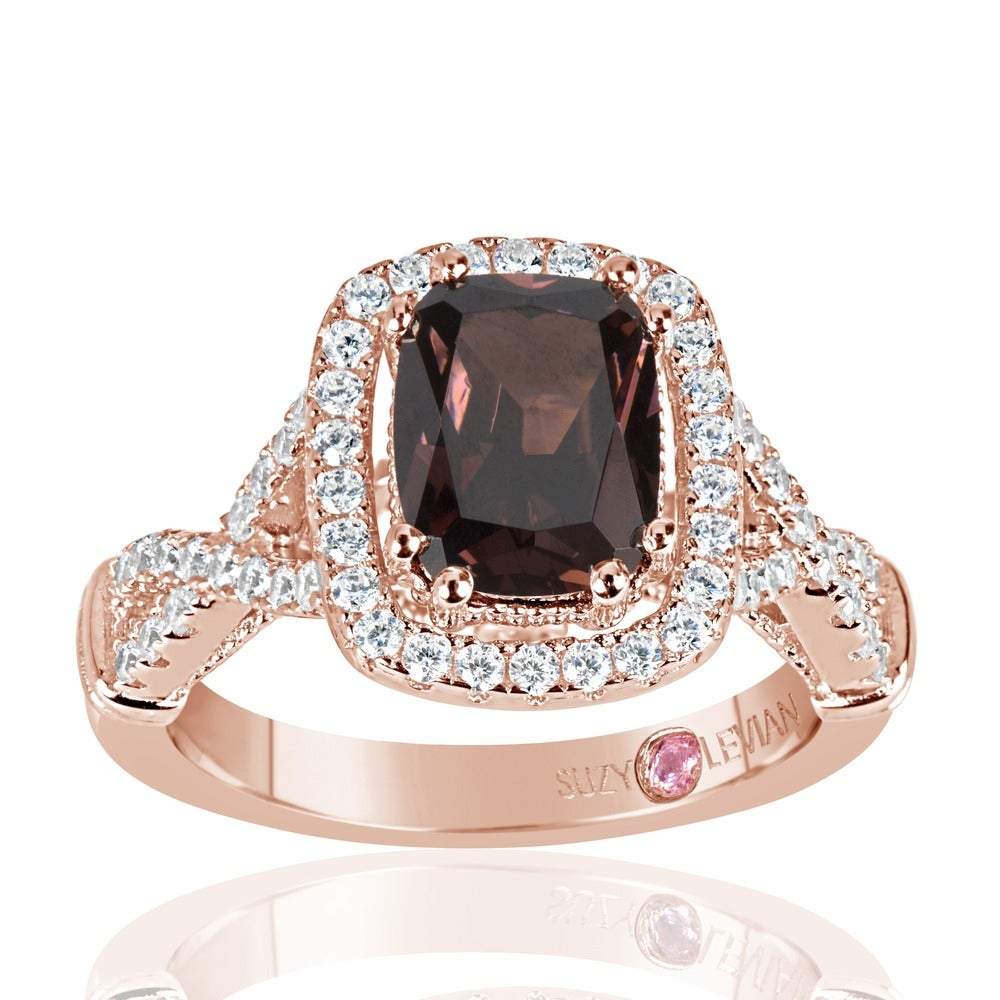 Suzy Levian Rose Sterling Silver Brown Chocolate and White Cubic Zirconia Engagement Ring