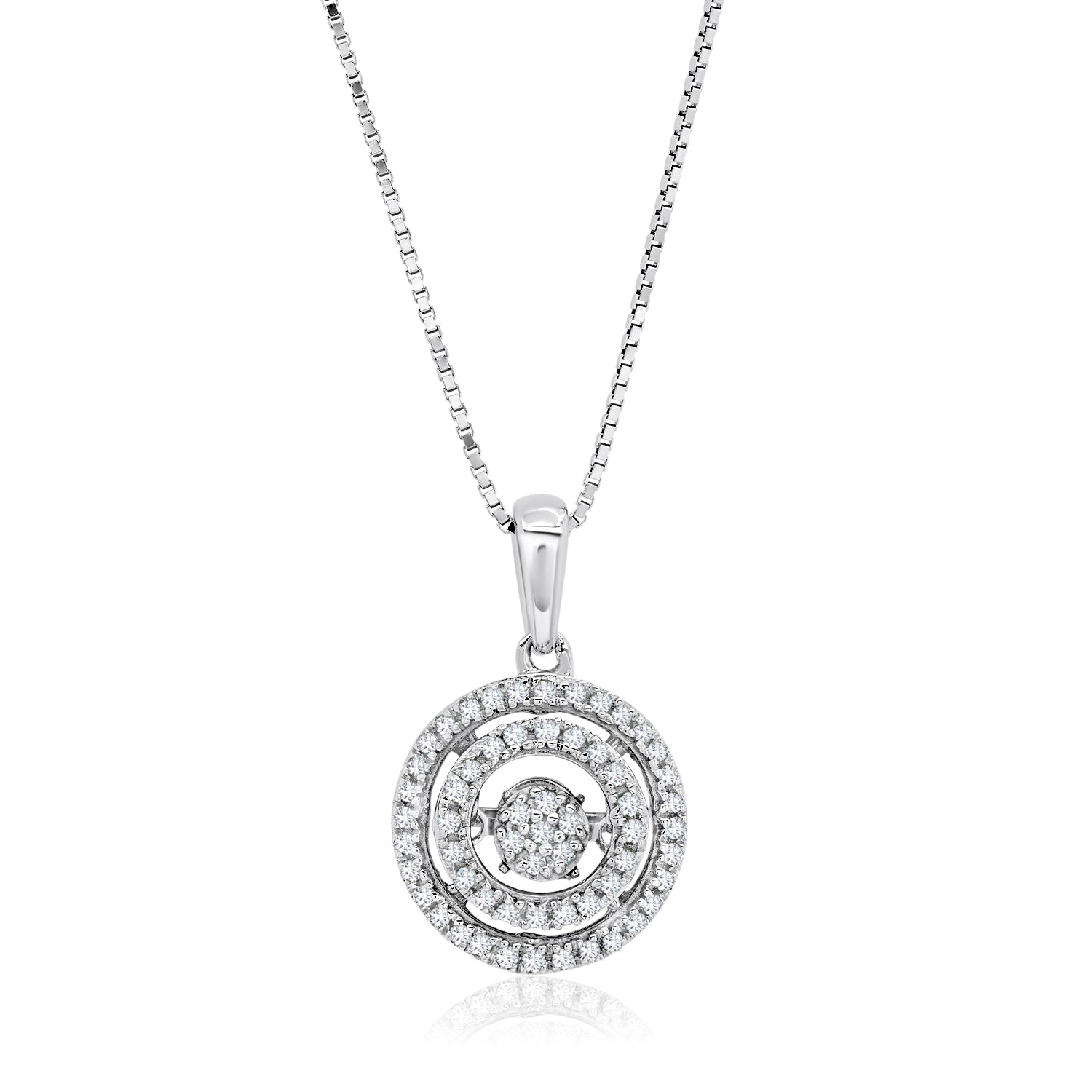 Dancing Diamond 'Endless Love' Double Halo Circle Pendant Necklace in 925 Sterling Silver (1/5 ct.tw.), 18'