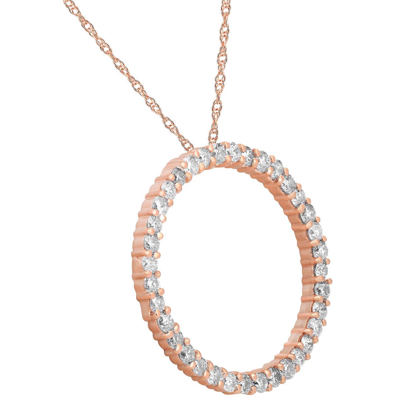 2 CT Circle Diamond Pendant 14K Rose Gold