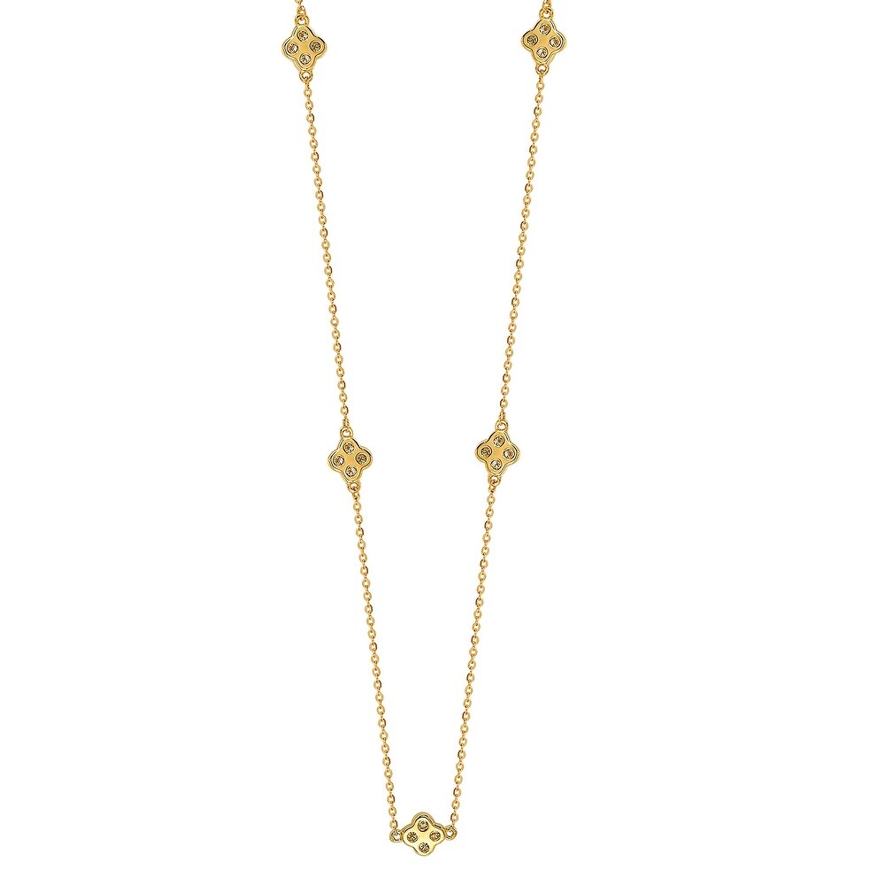 Suzy Levian 14K Yellow Gold .40ttw Diamond Clover By The Yard Necklace