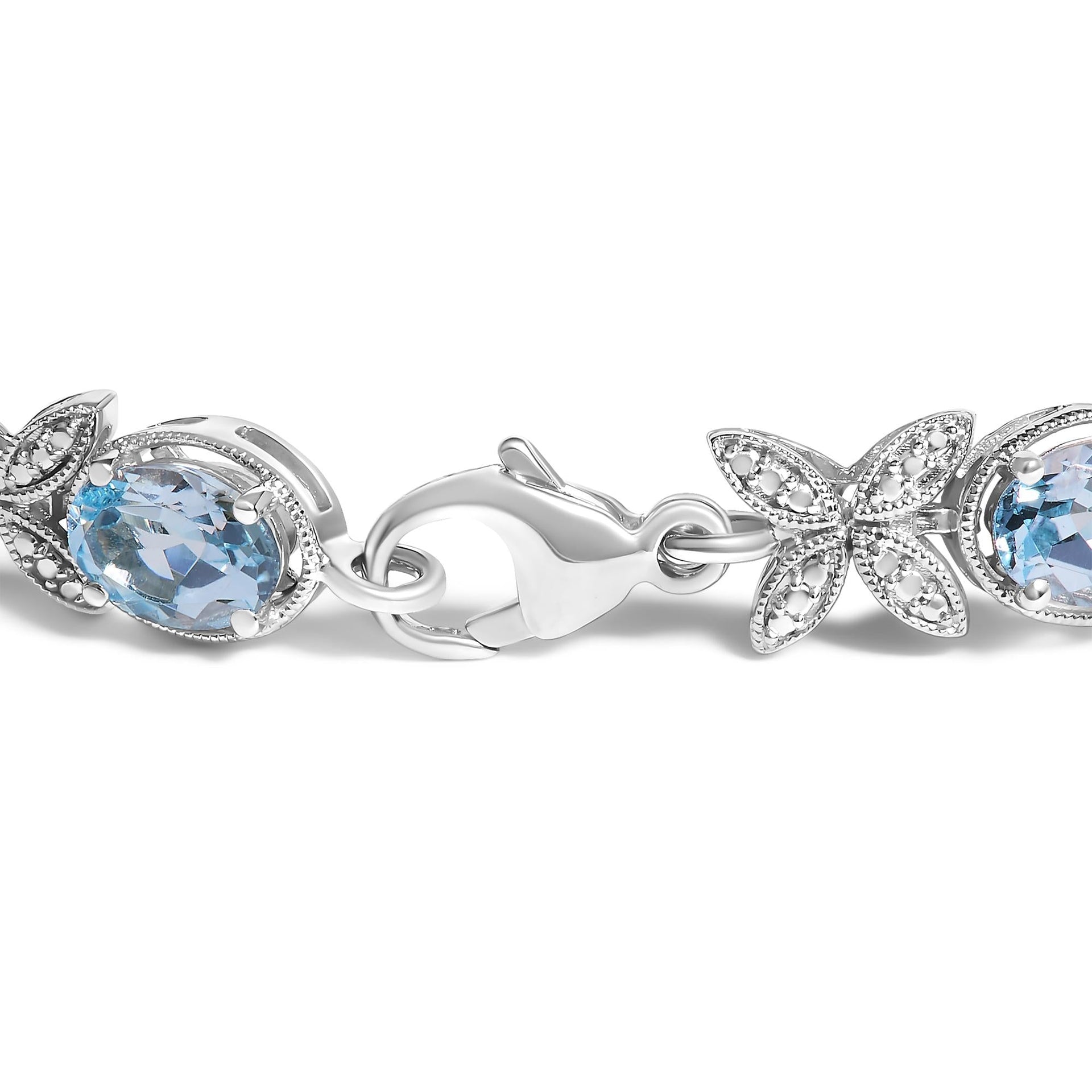 .925 Sterling Silver Oval Blue Topaz Diamond Butterfly Link Bracelet (I-J Color, I1-I2 Clarity) - Size 7' Inches