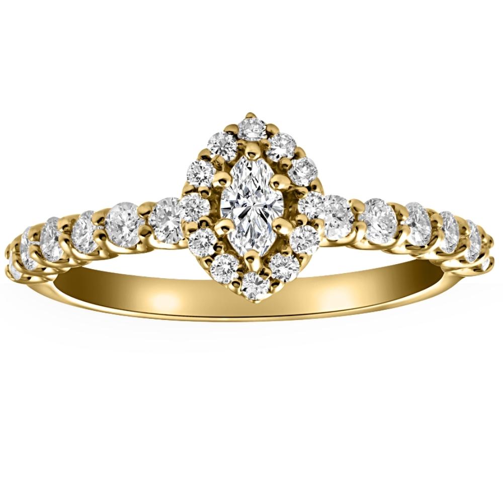 3/4 ct Marquise Halo Diamond Engagement Wedding Ring Set in White or Yellow Gold