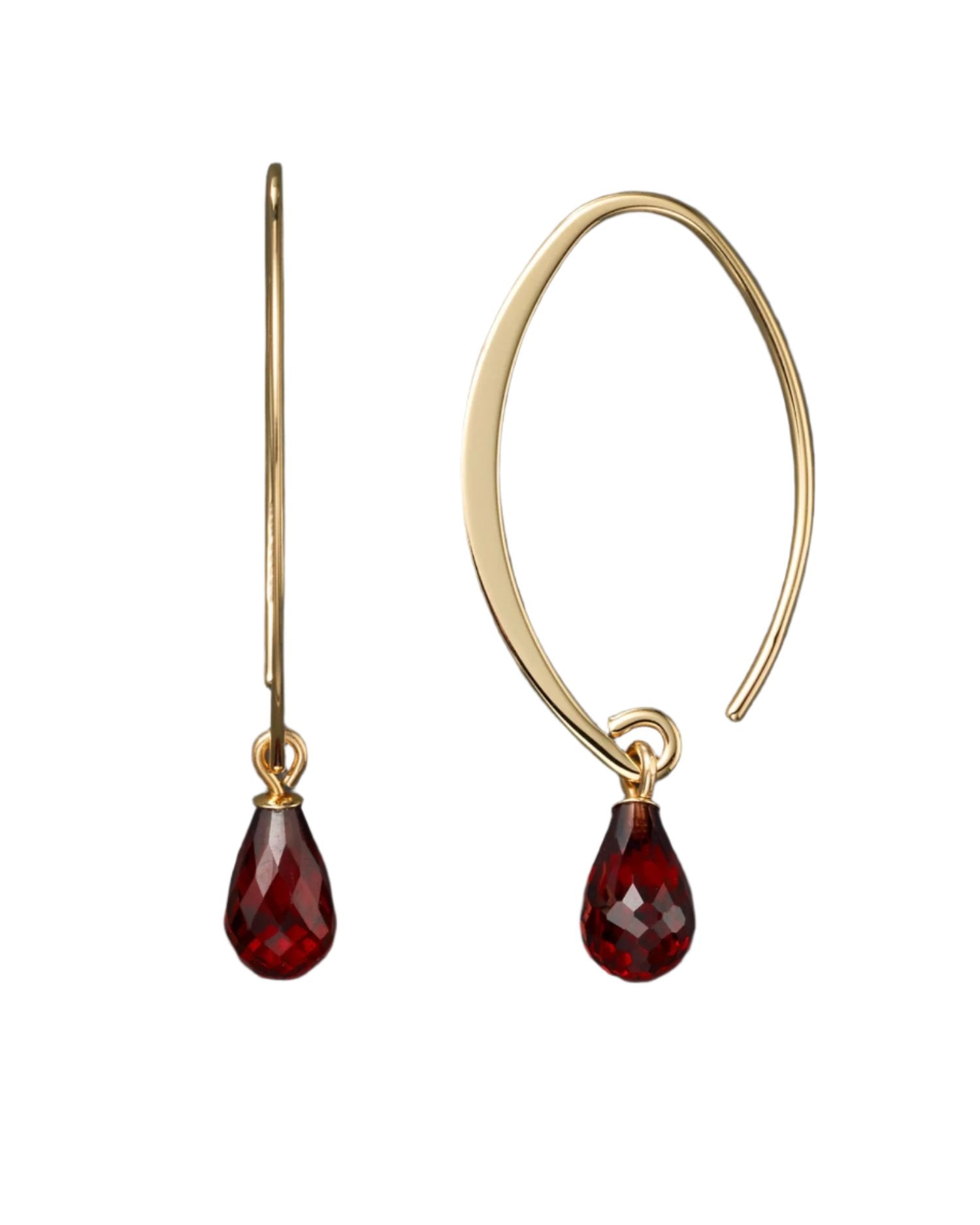 14K Yellow Gold Simple Sweep Earrings with Garnet - Exclusive