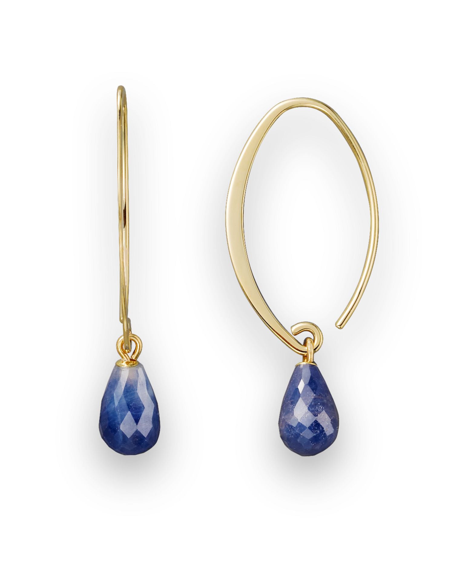 14K Yellow Gold Simple Sweep Earrings with Sapphire - Exclusive