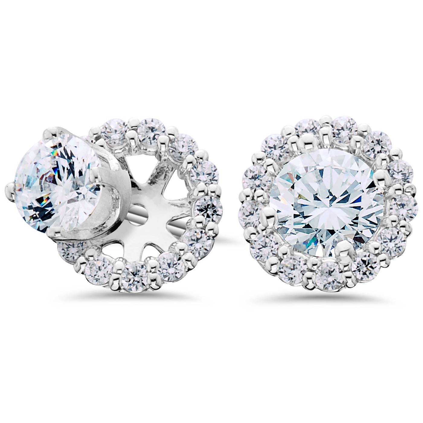 Women's 5/8 ct Diamond Studs & Halo Earring Jackets Solid 14k White Gold