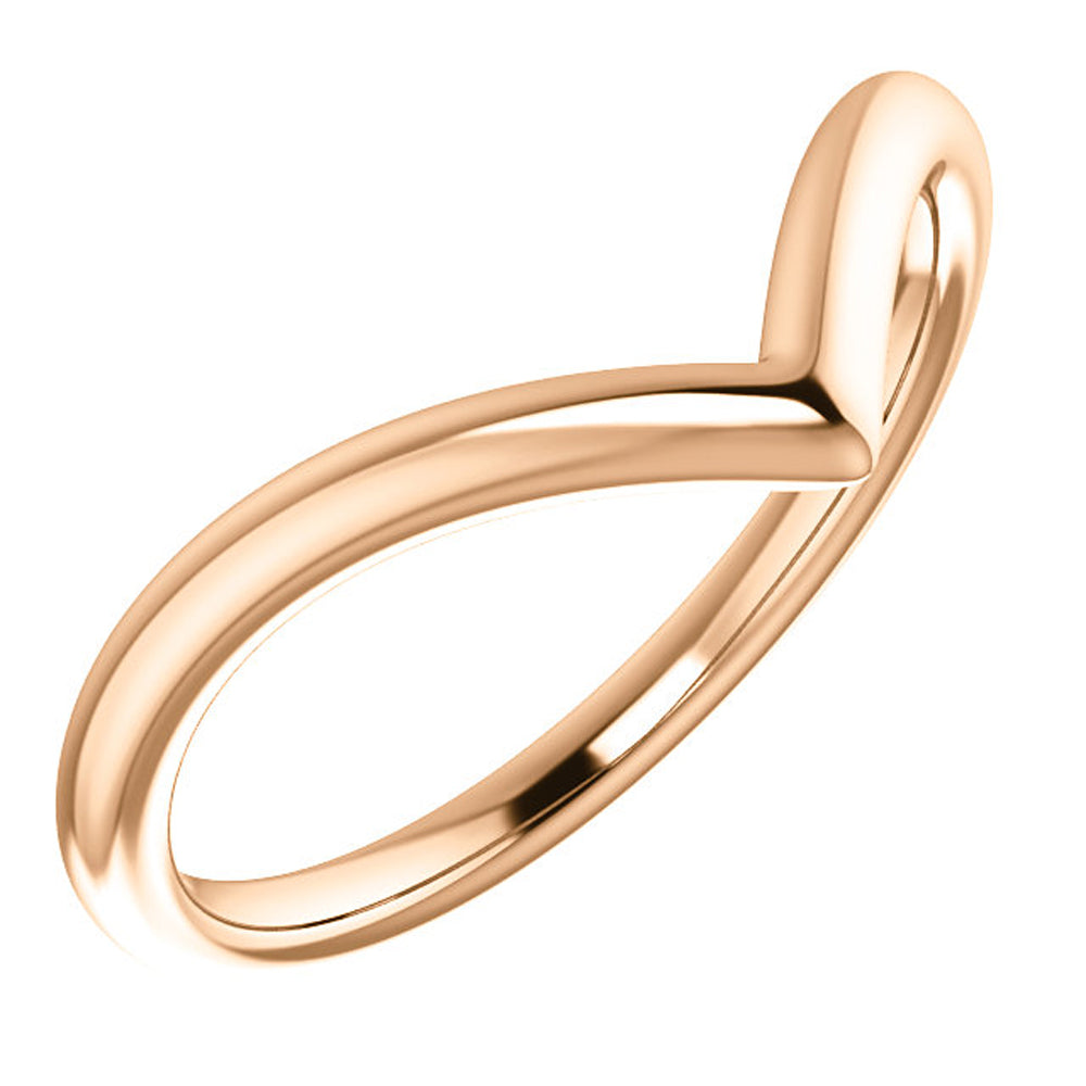 Curved V Shaped Solid Contour Guard Wedding Band in 14k White Yellow or Rose Gold