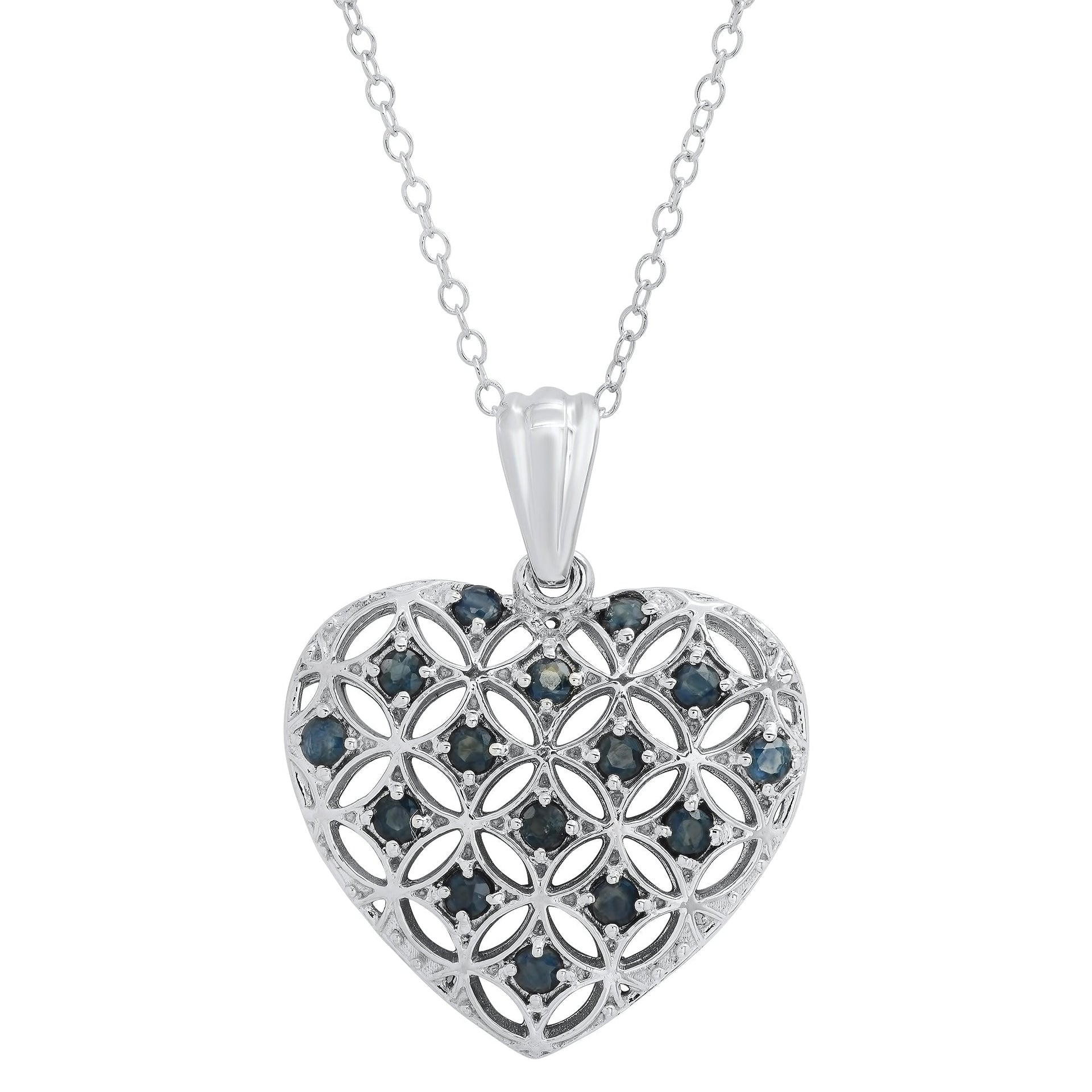 Sterling Silver Genuine Gemstone Heart Shape Filigree Pendant 18' in