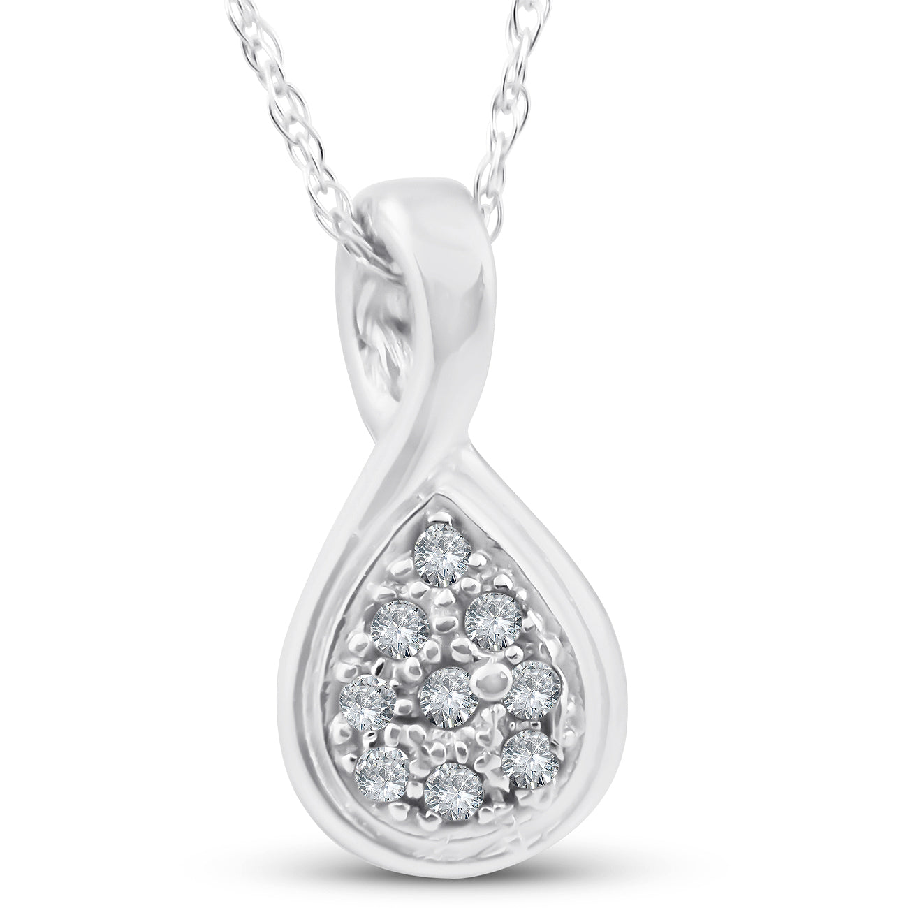 1/10ct Pave Teardrop Solitaire Diamond Pendant 10K White Gold