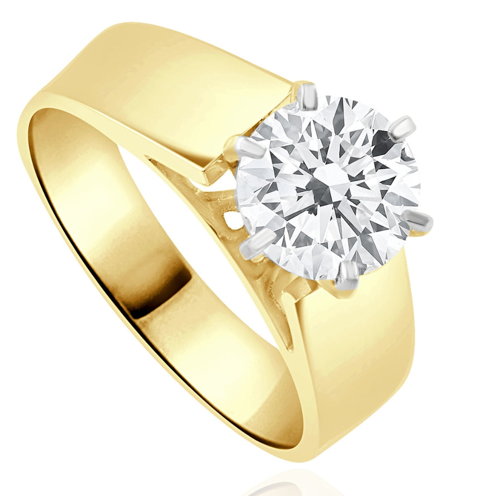 2 ct Round Moissanite Solitaire Engagement Ring 14k Yellow Gold