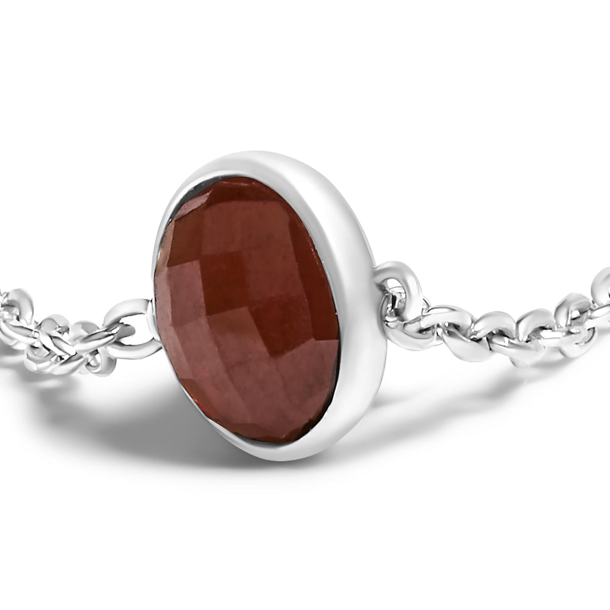 .925 Sterling Silver Checkerboard Cut Red Garnet Bezel Station Necklace - 22' Inches