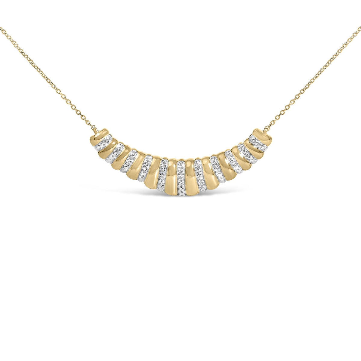 Gold Vermeil 1/10 Cttw Diamond Bold Ribbed Pendant Necklace