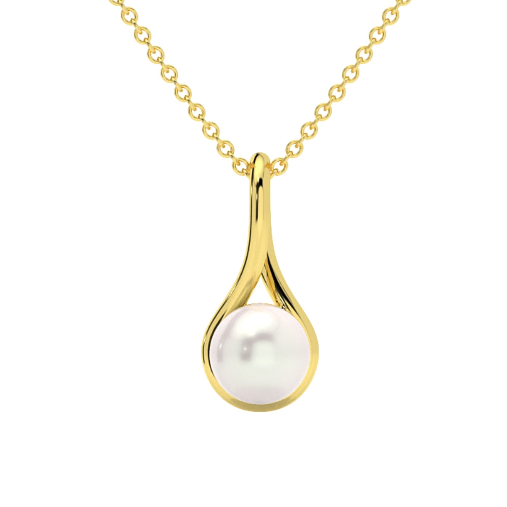 7mm Pearl Solitaire Pendant 14k Gold 18' Necklace 18mm Tall