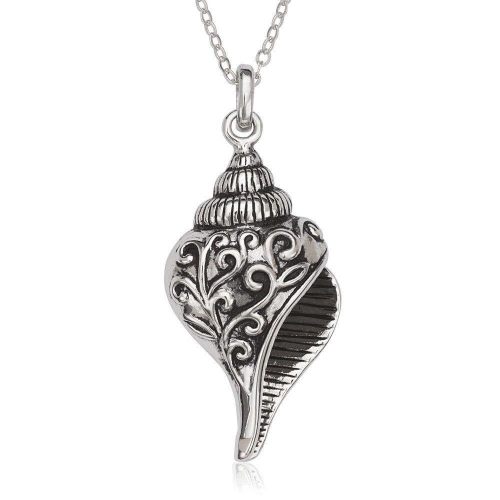 Sterling Silver Fancy Oxidized Seashell Pendant