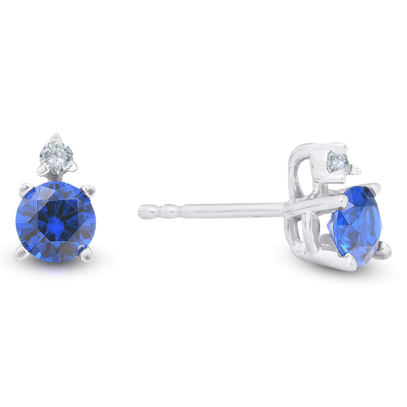 3/4 cttw Diamond & Synthetic Blue Sapphire Studs 14k White Gold Women's Earrings