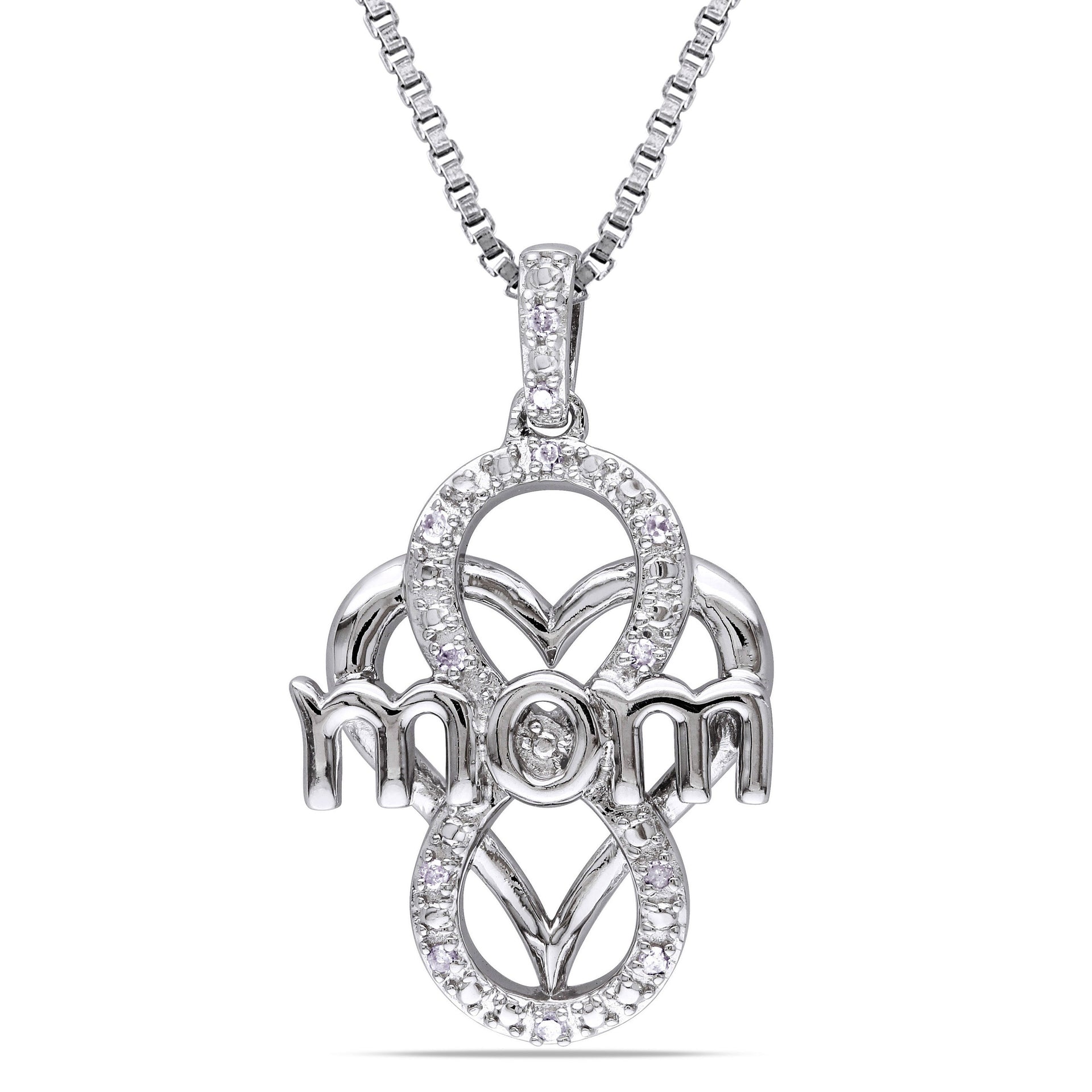 Diamond Infinity Heart 'Mom' Necklace in Sterling Silver