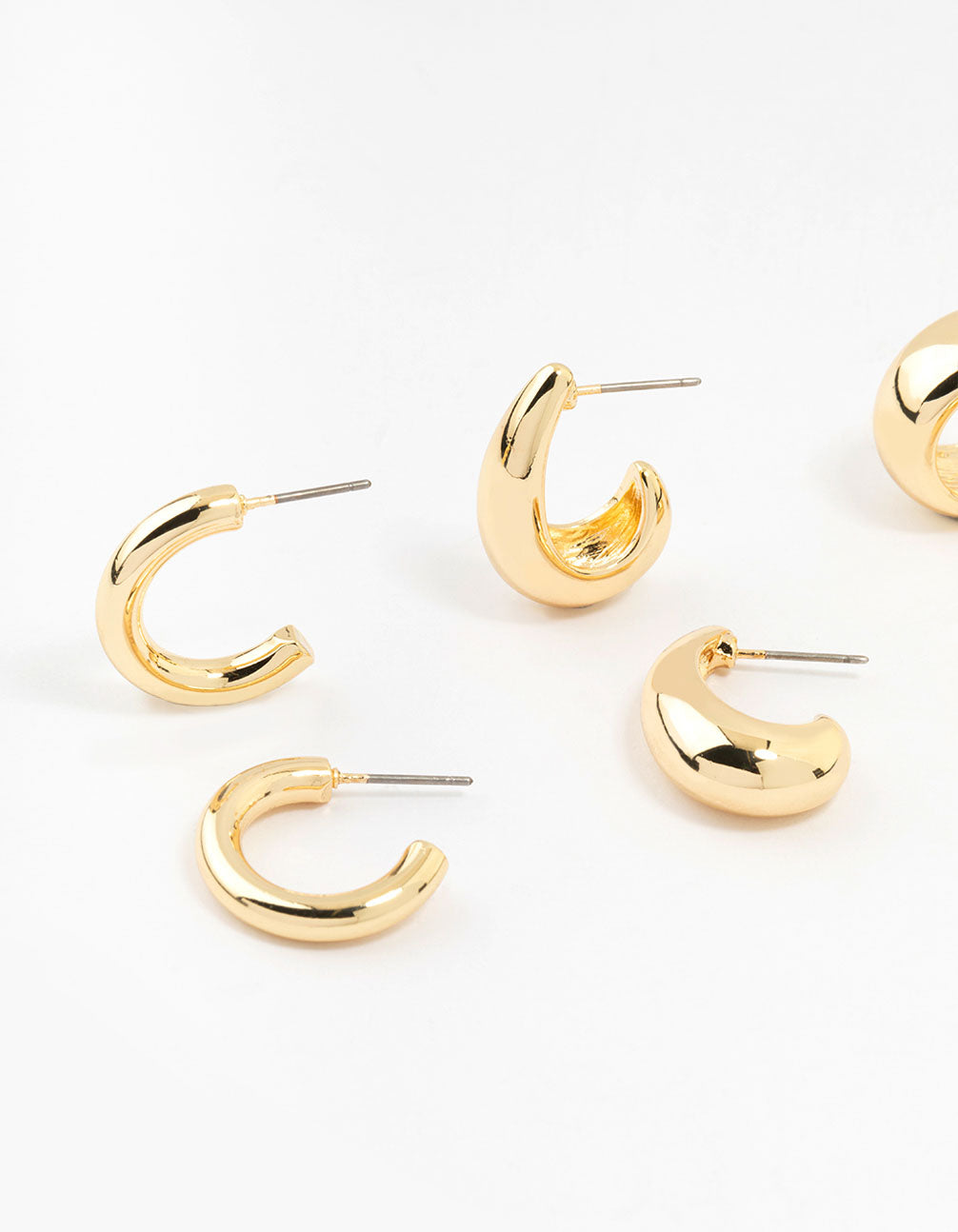 Lovisa - Gold Plated Chunky Hoop Earrings 3-pack I Set Of Stylish And Chic Earrings I Hypoallergenic I Durable And Comfortable I Perfect For Daily Wear