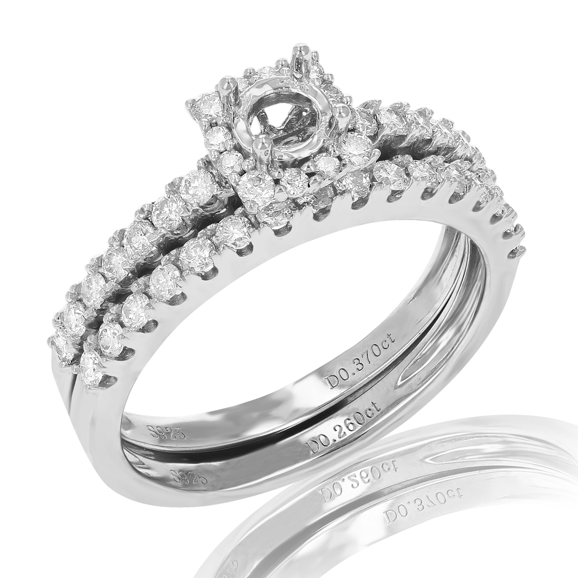 2/3 cttw Diamond Semi Mount Bridal Set .925 Sterling Silver Wedding