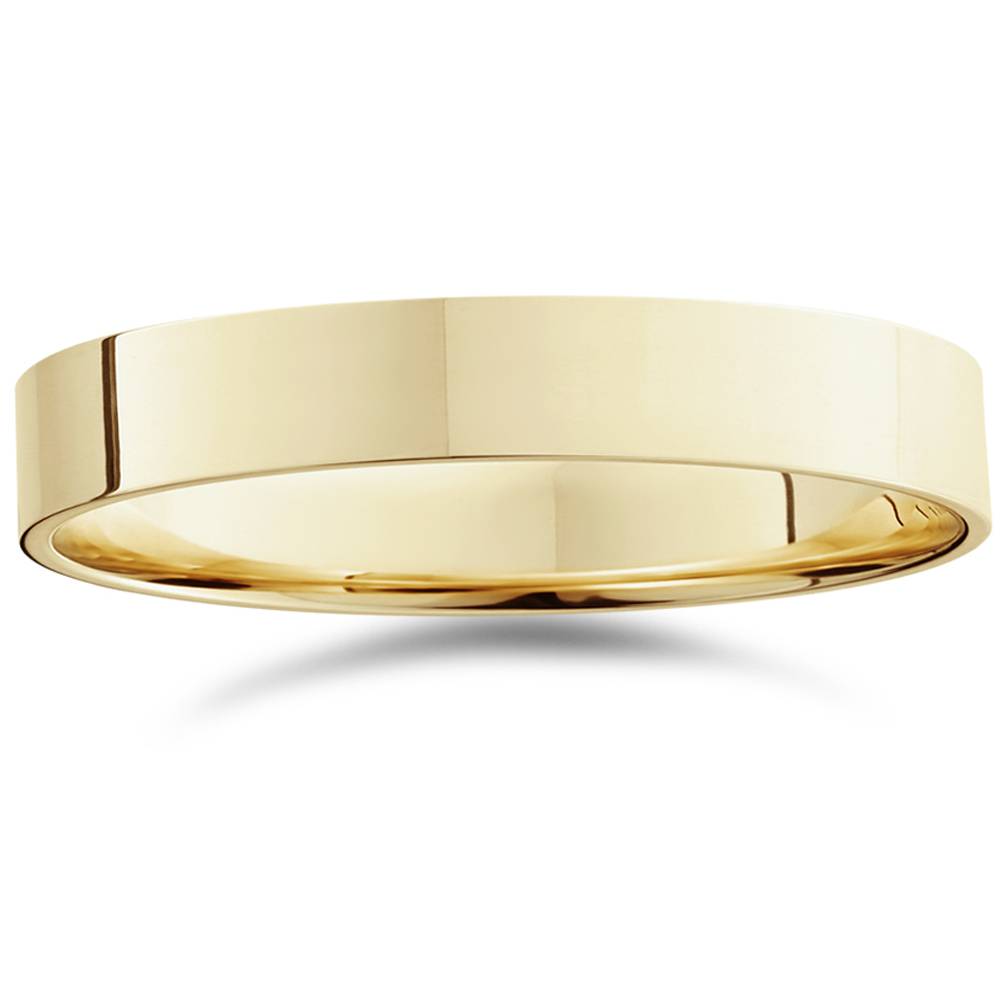 4mm Flat High Polished Wedding Band 10K Yellow Gold Size Selectable