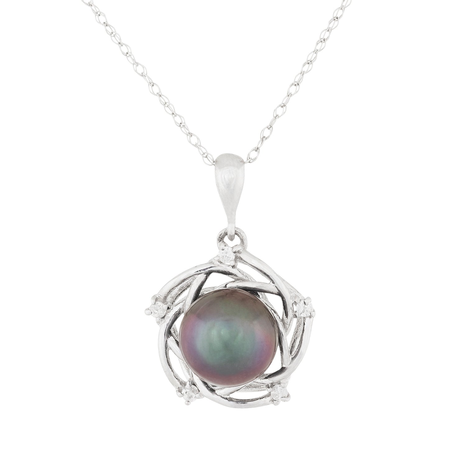14k White Gold Diamond Tahitian Pearl Pendant
