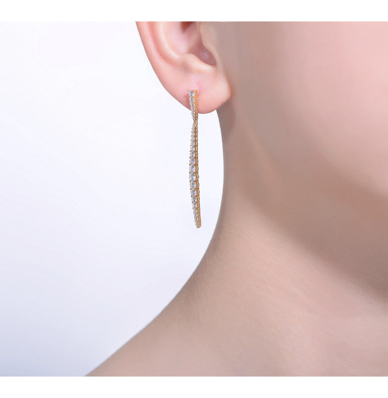 Sterling Silver 14k Yellow Gold Plated with Clear Cubic Zirconia Icicle Dangle Earrings