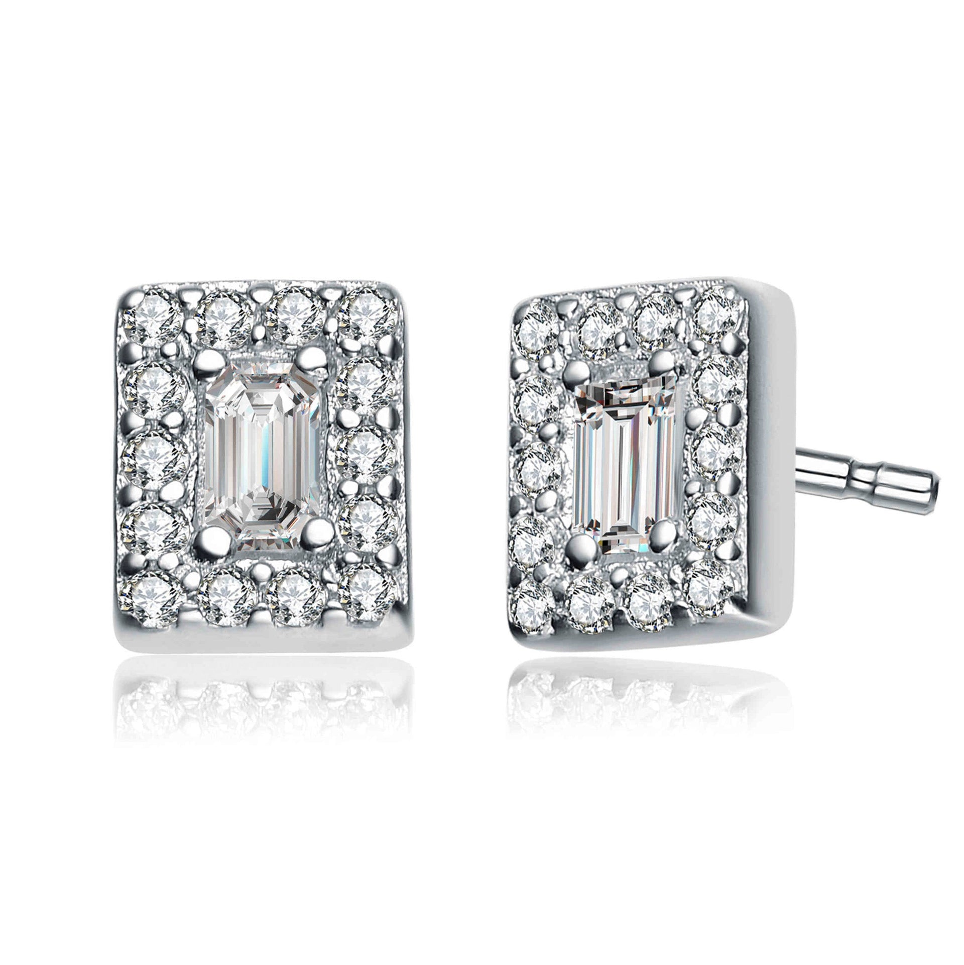 Sterling Silver Cubic Zirconia Square Stud Earrings