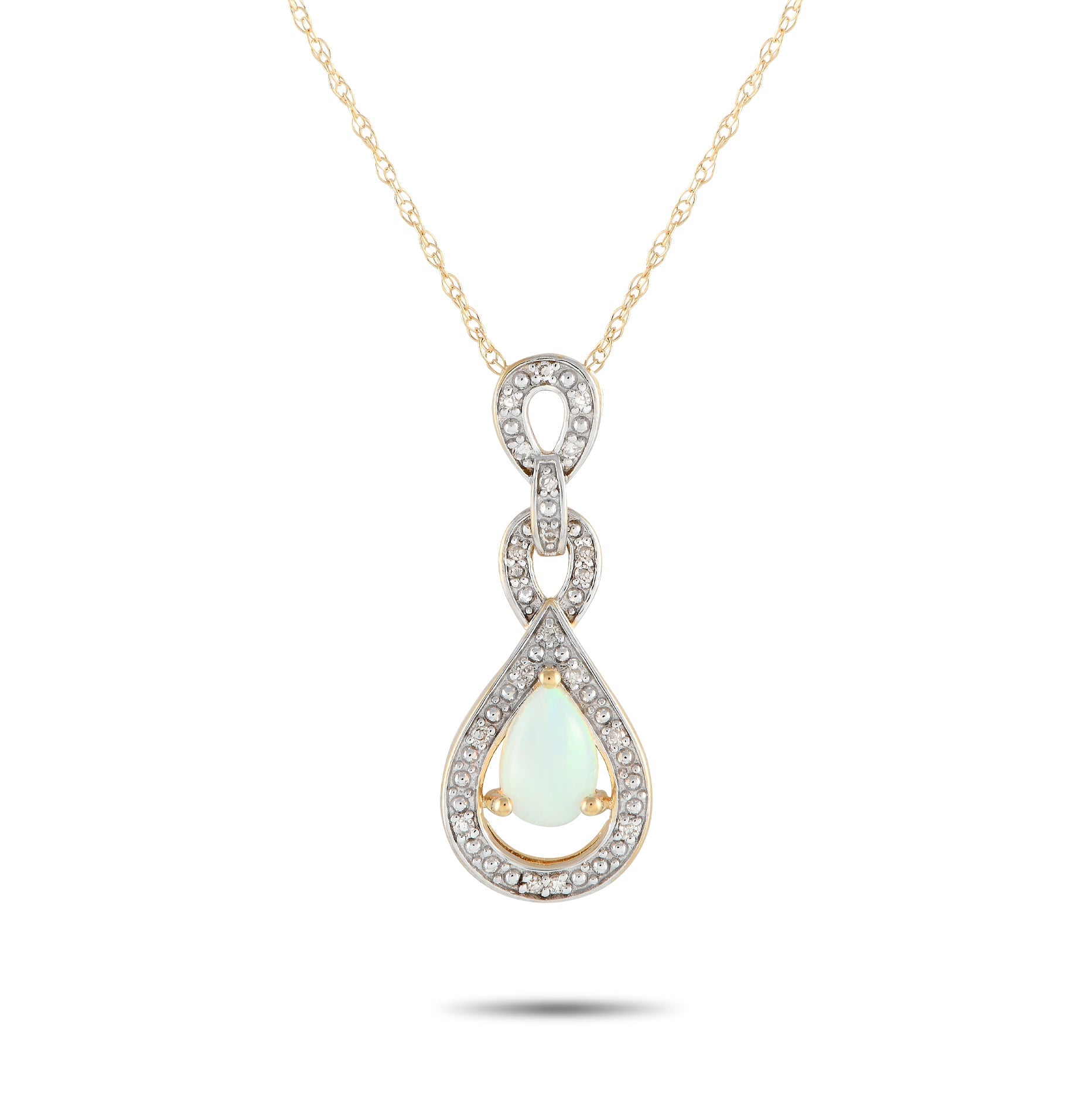 LB Exclusive 14K Yellow Gold 0.08ct Diamond and Opal Necklace PD4-16318YOP