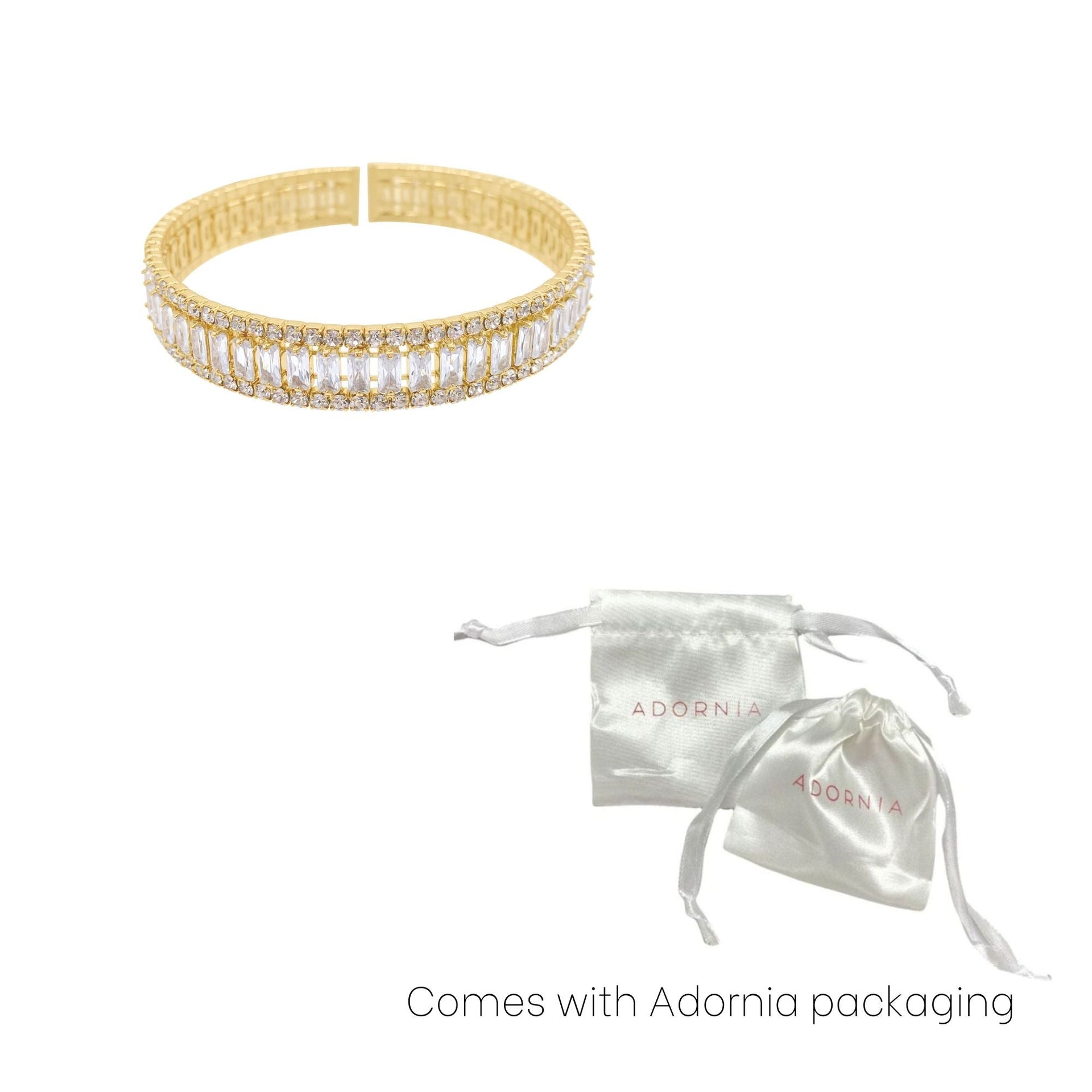 14k Gold Plated Crystal Stretch Cuff Bracelet