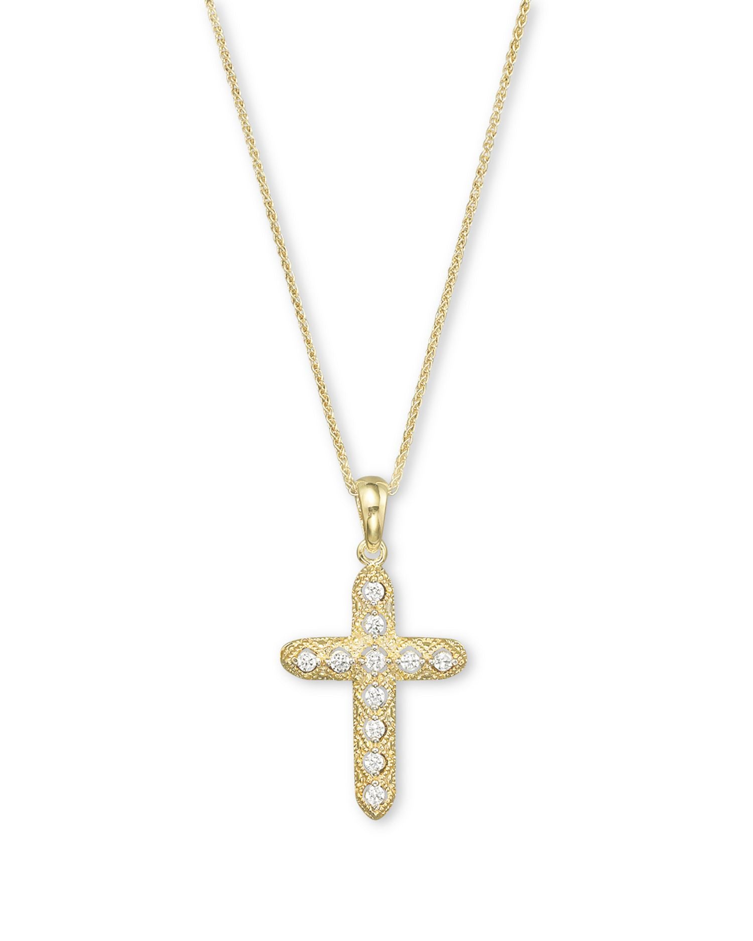 Diamond Milgrain Cross Pendant Necklace in 14K Yellow Gold, .14 ct. t.w. - Exclusive