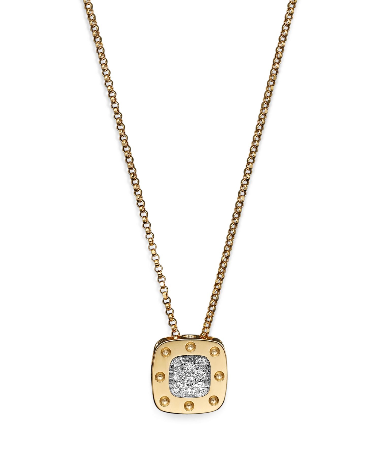 18K Yellow and White Gold Square Pois Moi Pendant Necklace with Diamonds, 16.5'