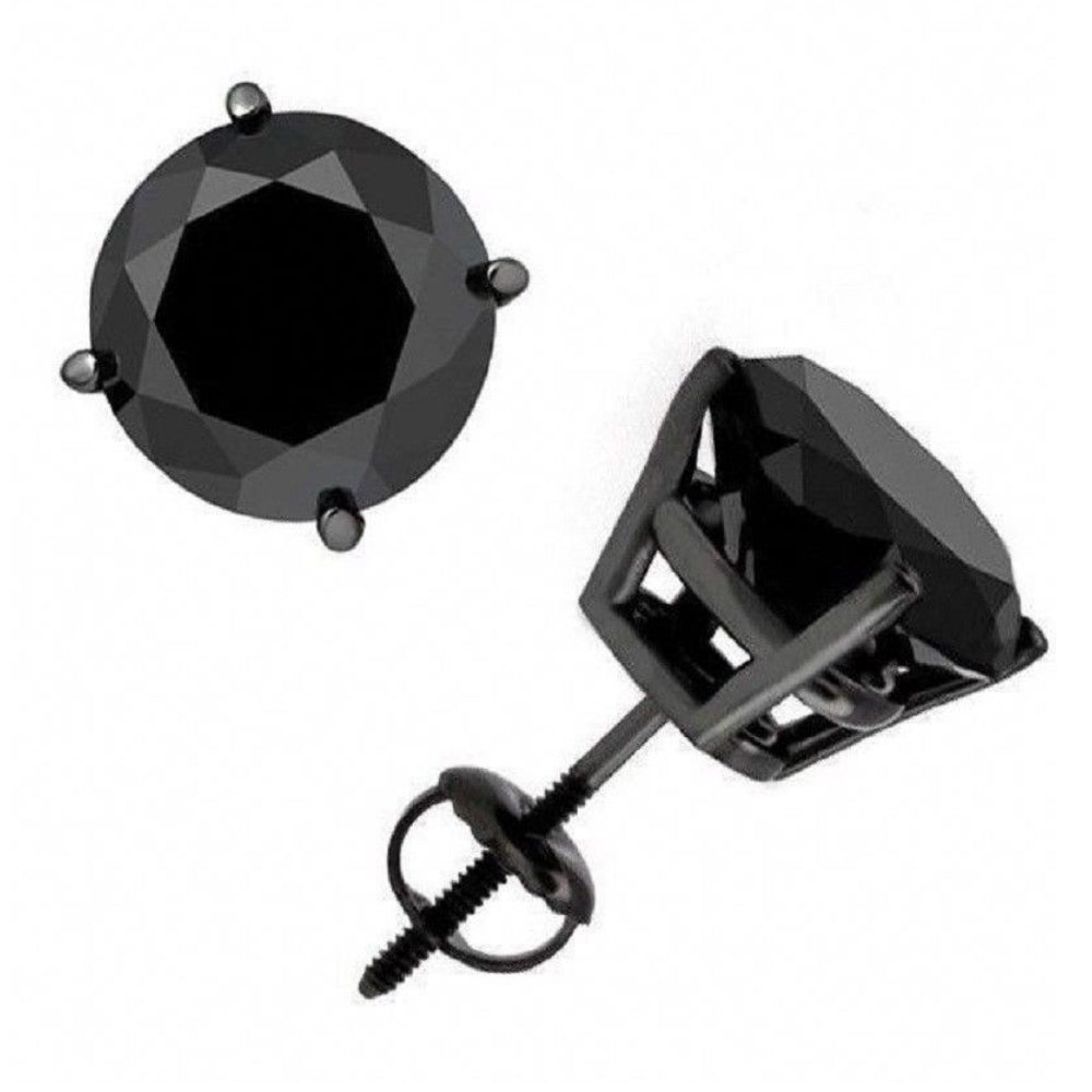 3ct 14k Black Gold Round Black Diamond Screw Back Studs Earrings
