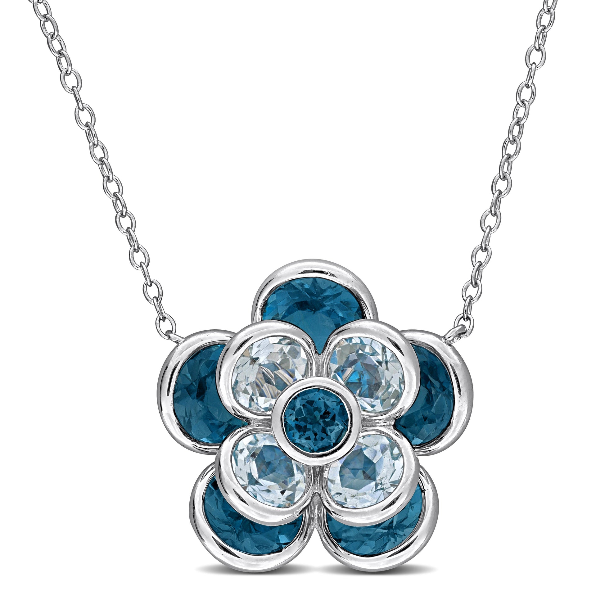 Mimi & Max 7 1/3ct TGW London Blue Topaz Sky Blue Topaz Flower Necklace Sterling Silver-17 in