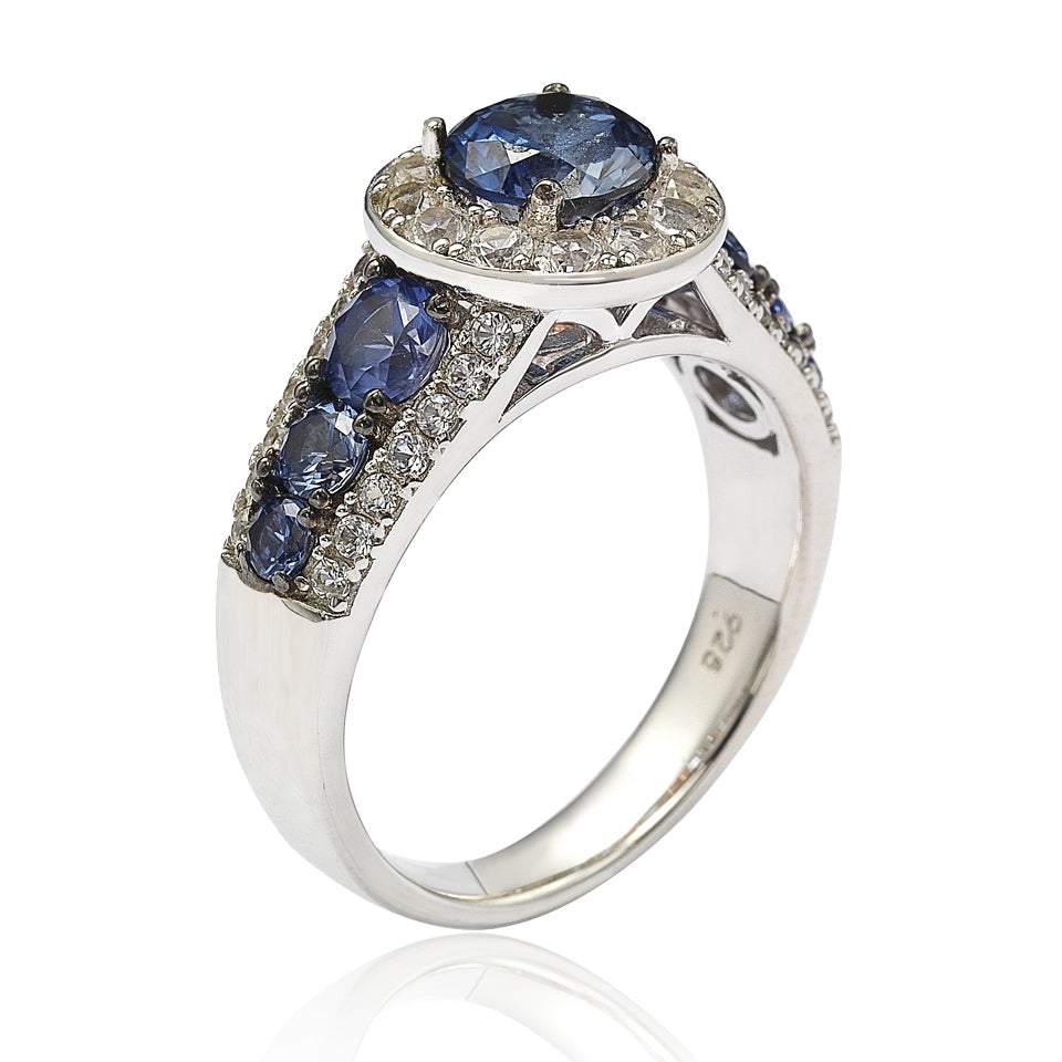 Suzy Levian Sterling Silver 3.61ct TGW Sapphire and Diamond Bridal Engagement Ring