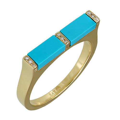Gold Spaced Diamond Rectangle Turquoise Ring