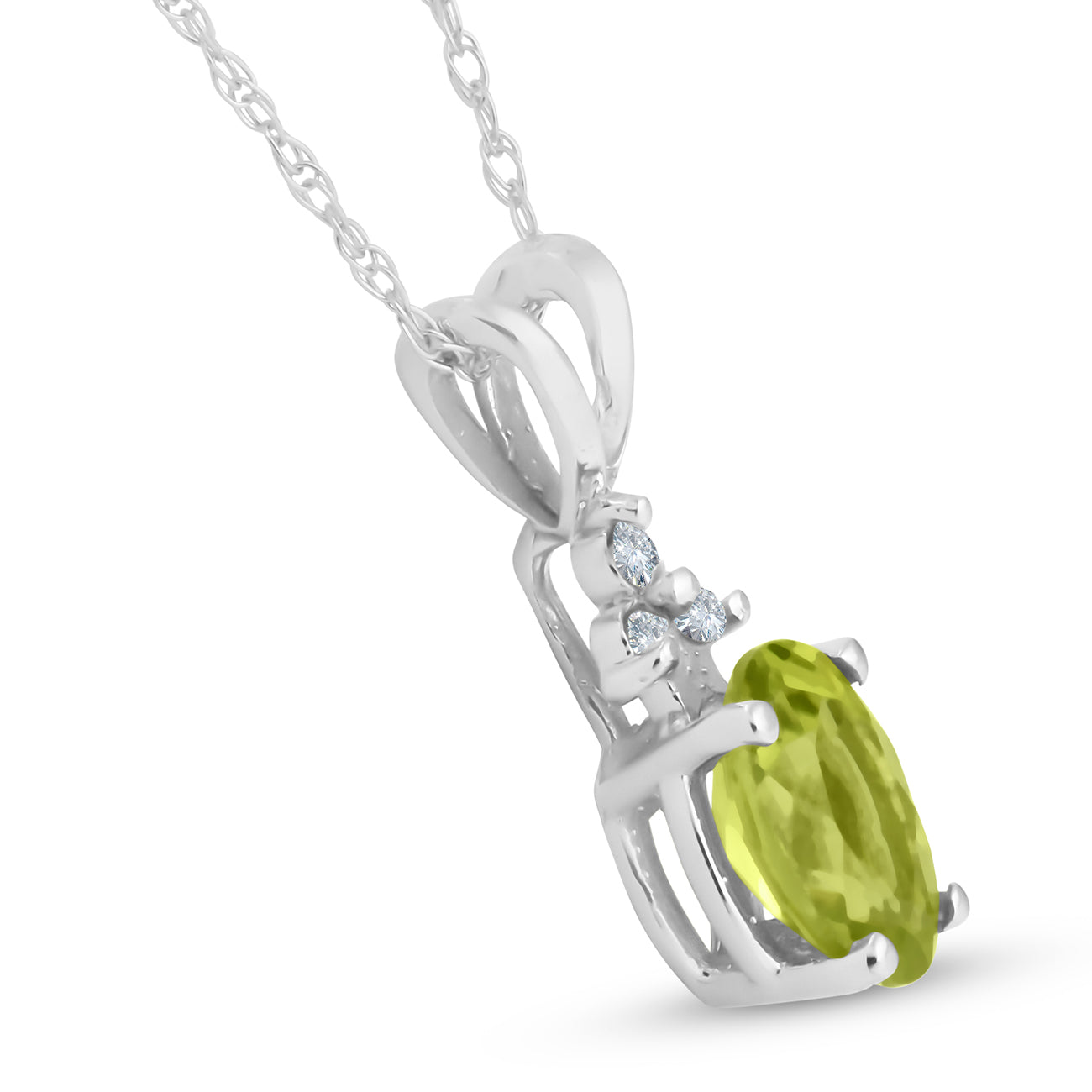 5/8 ct Oval Peridot & Diamond Solitaire Pendant 14K White Gold With 18' Chain