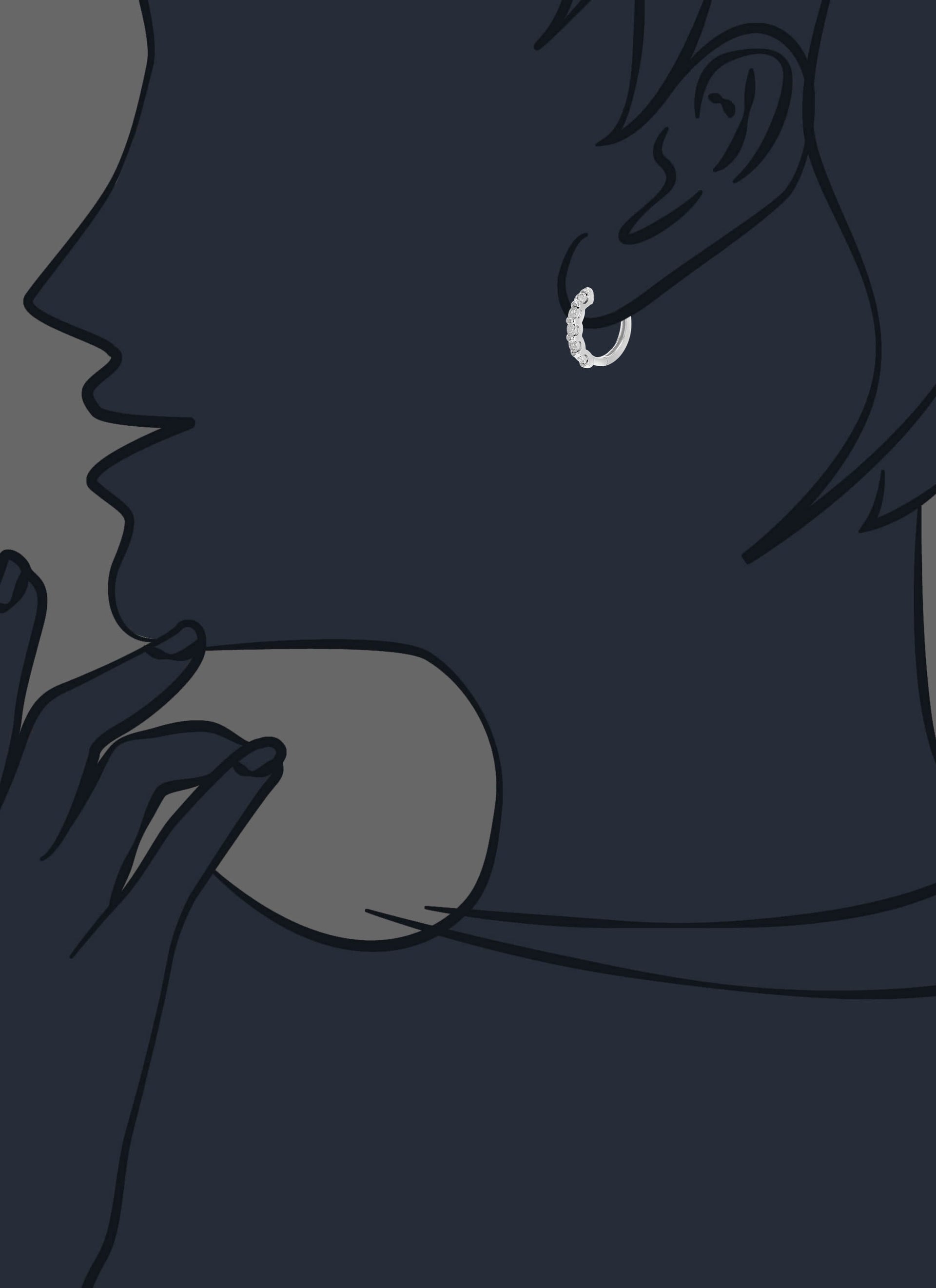 1/10 cttw Diamond Hoop Earrings .925 Sterling Silver 10 Stone Prong Set 2/3 Inch