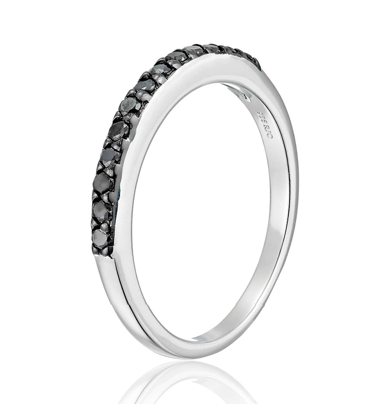 1/5 Cttw Black Diamond Ring Wedding Band .925 Sterling Silver 13 Stones Round