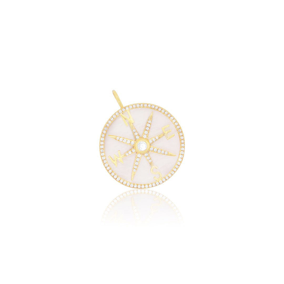 Mother Of Pearl And Diamond Halo Compass Charm